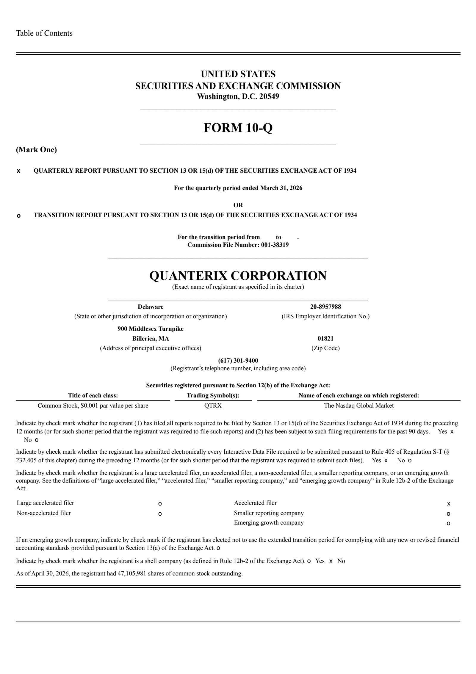 Quanterix's Q1 2026 Quarterly report