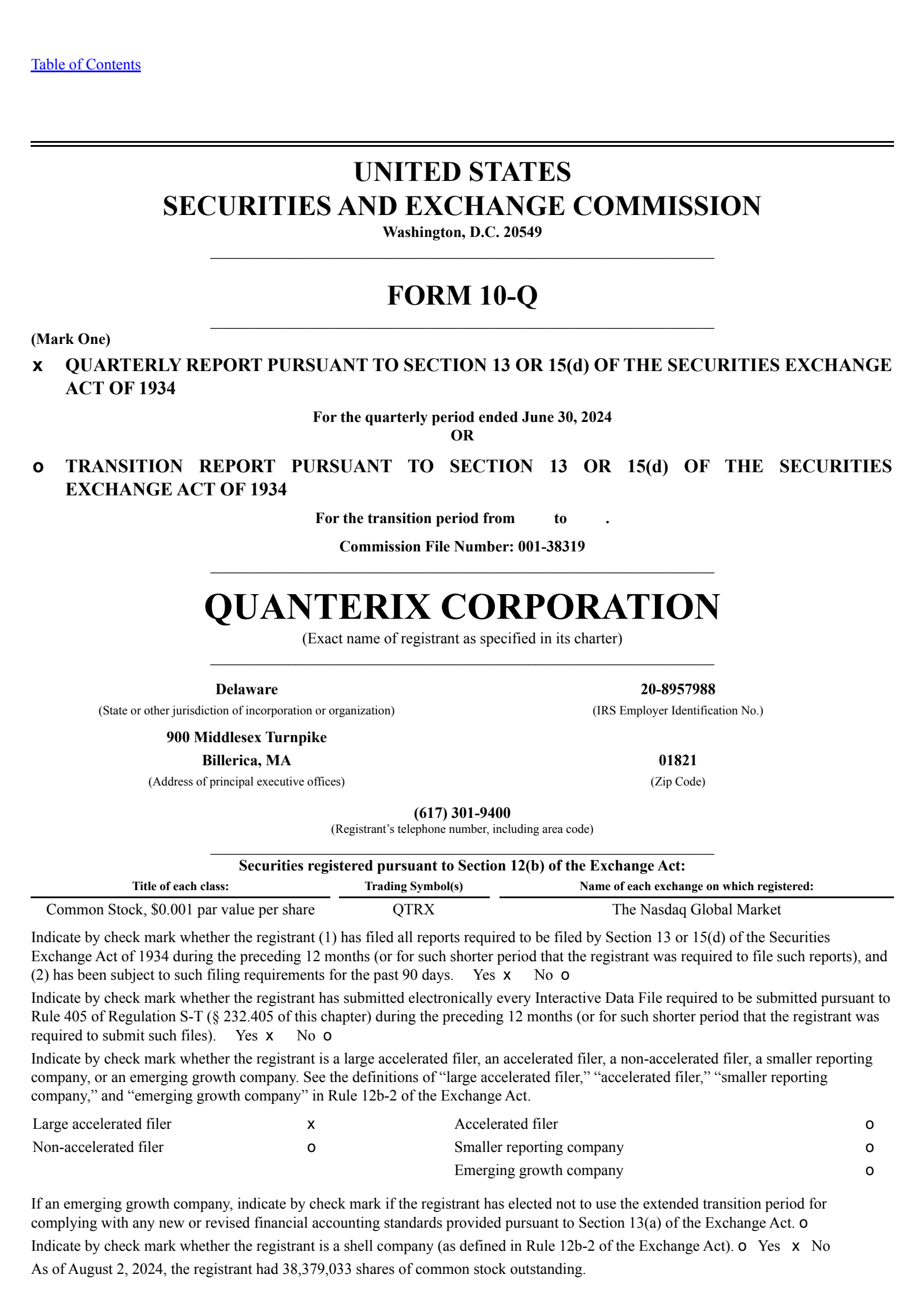 Quanterix's Q2 2024 Quarterly report