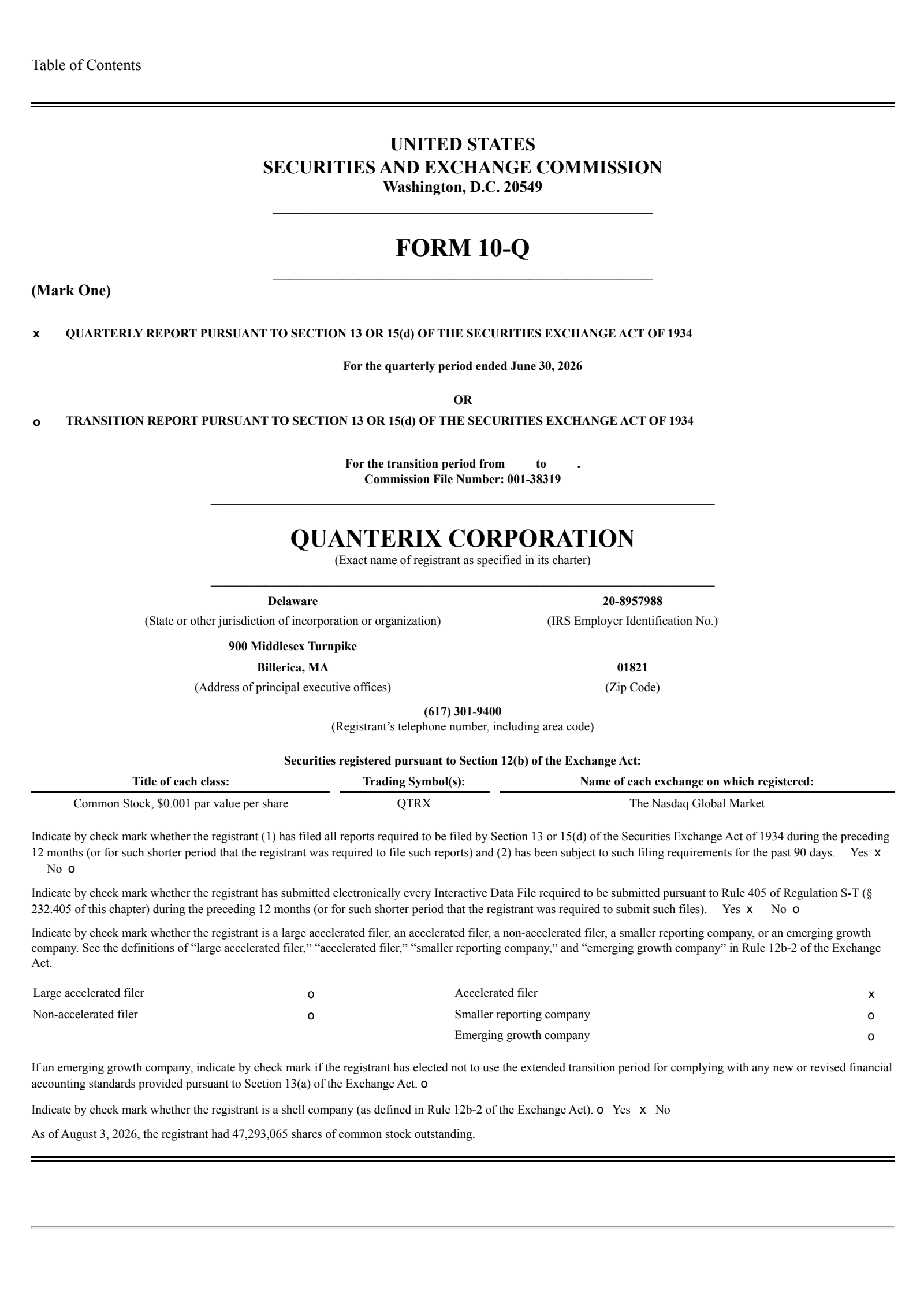 Quanterix's Q2 2026 Quarterly report