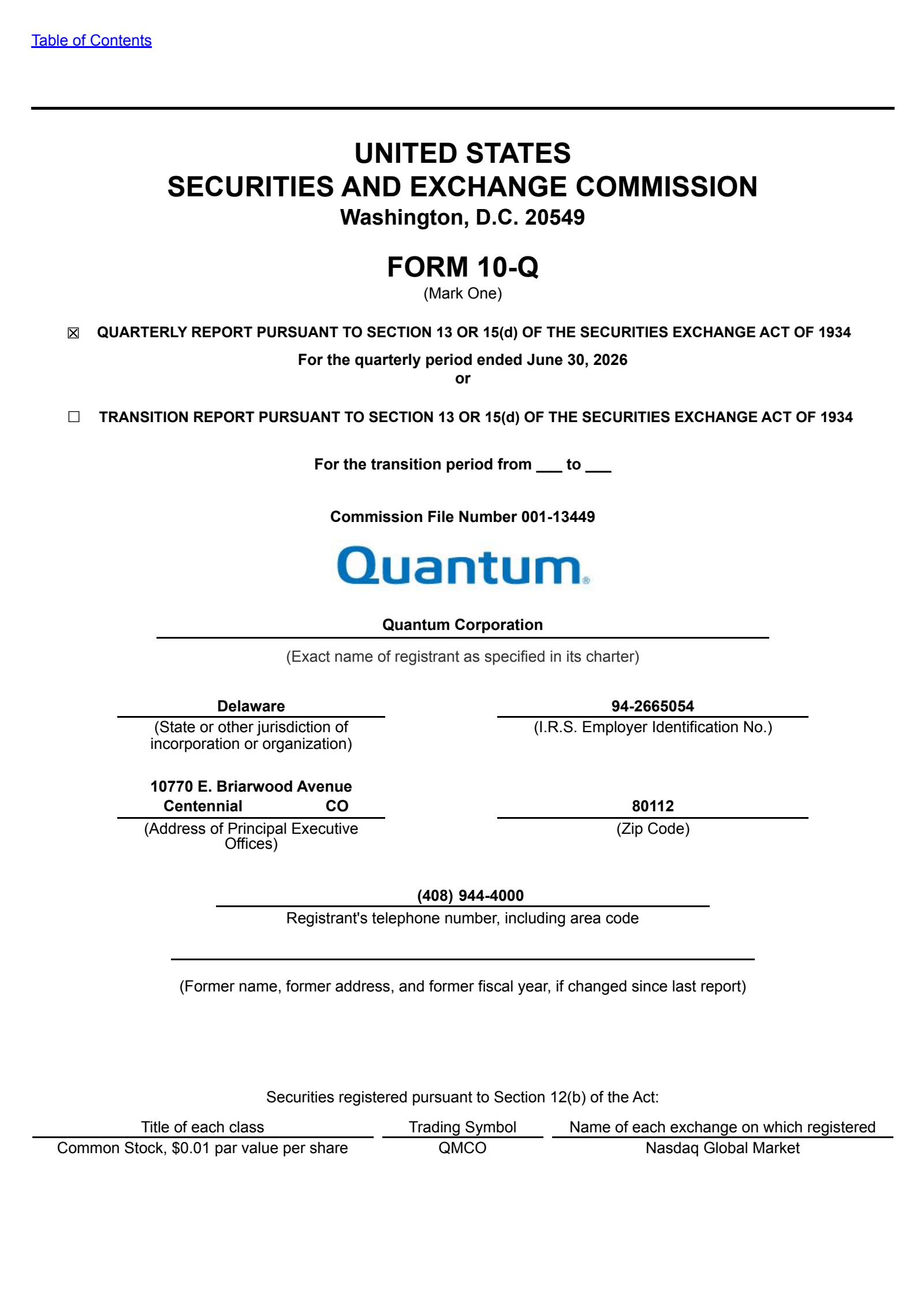 Quantum's Q1 2027 Quarterly report