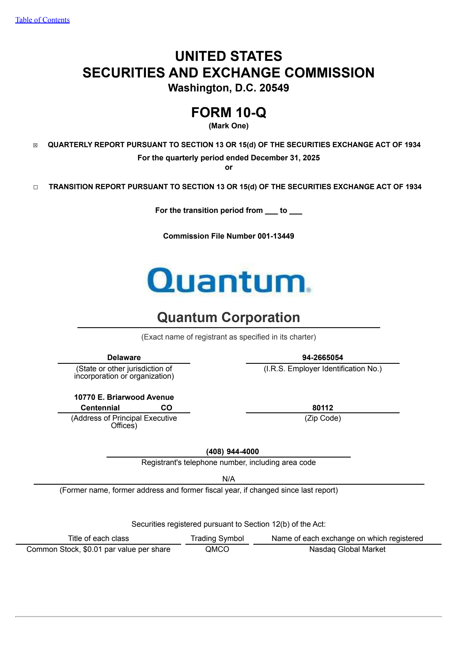 Quantum's Q3 2026 Quarterly report