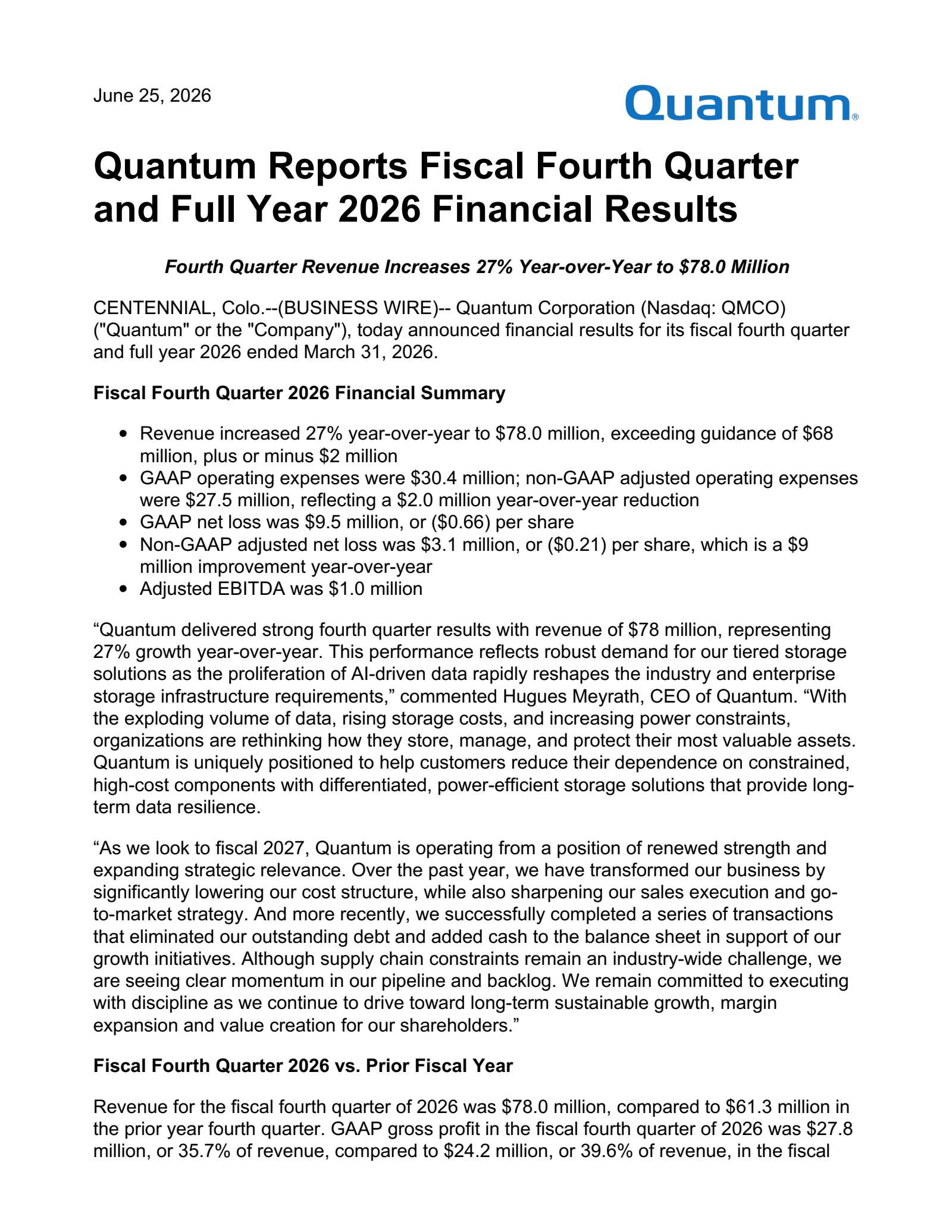QMCO Q4 2026 Earnings Report on 6/25/2026