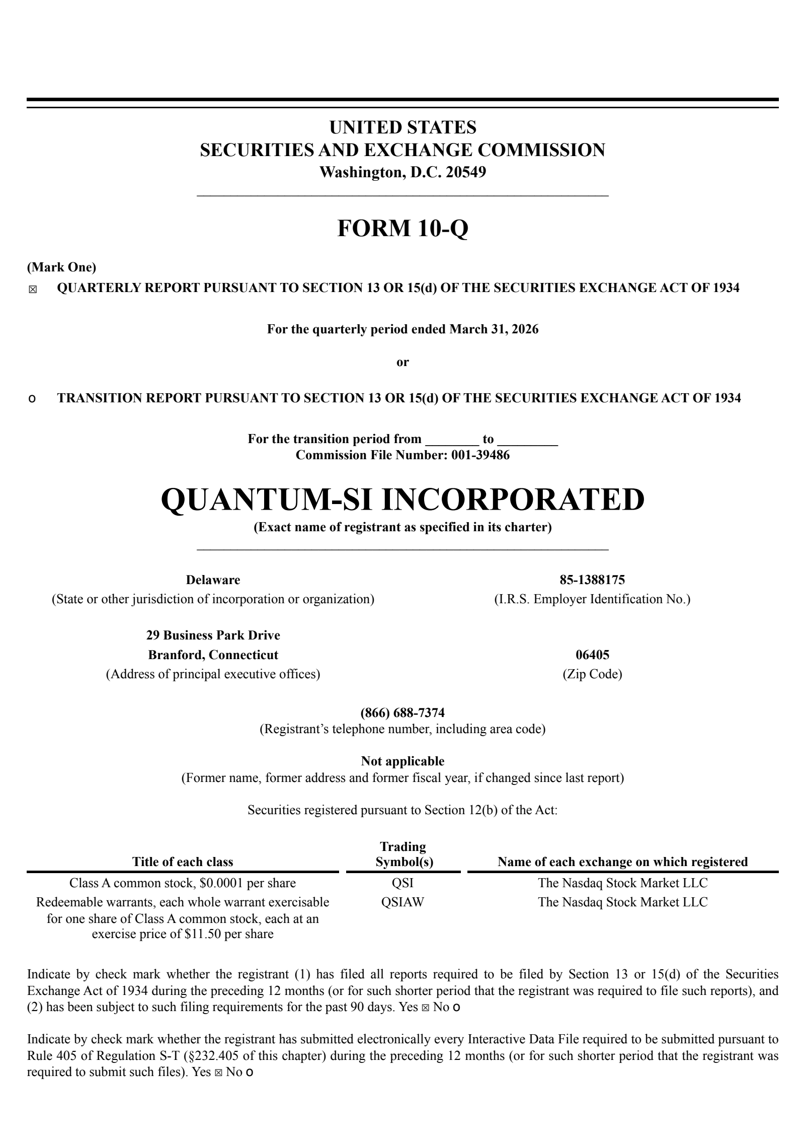 Quantum-Si's Q1 2026 Quarterly report