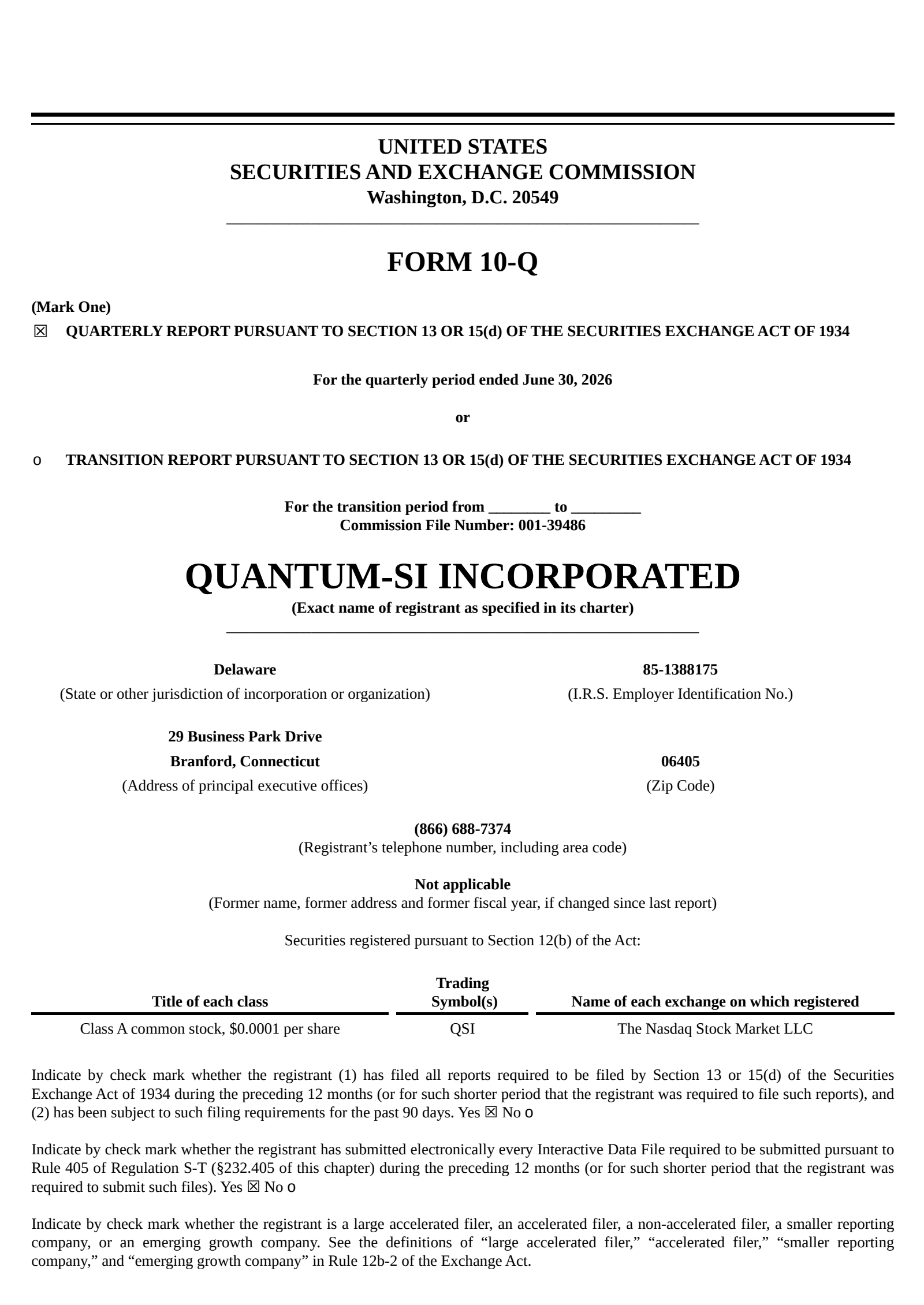 Quantum-Si's Q2 2026 Quarterly report