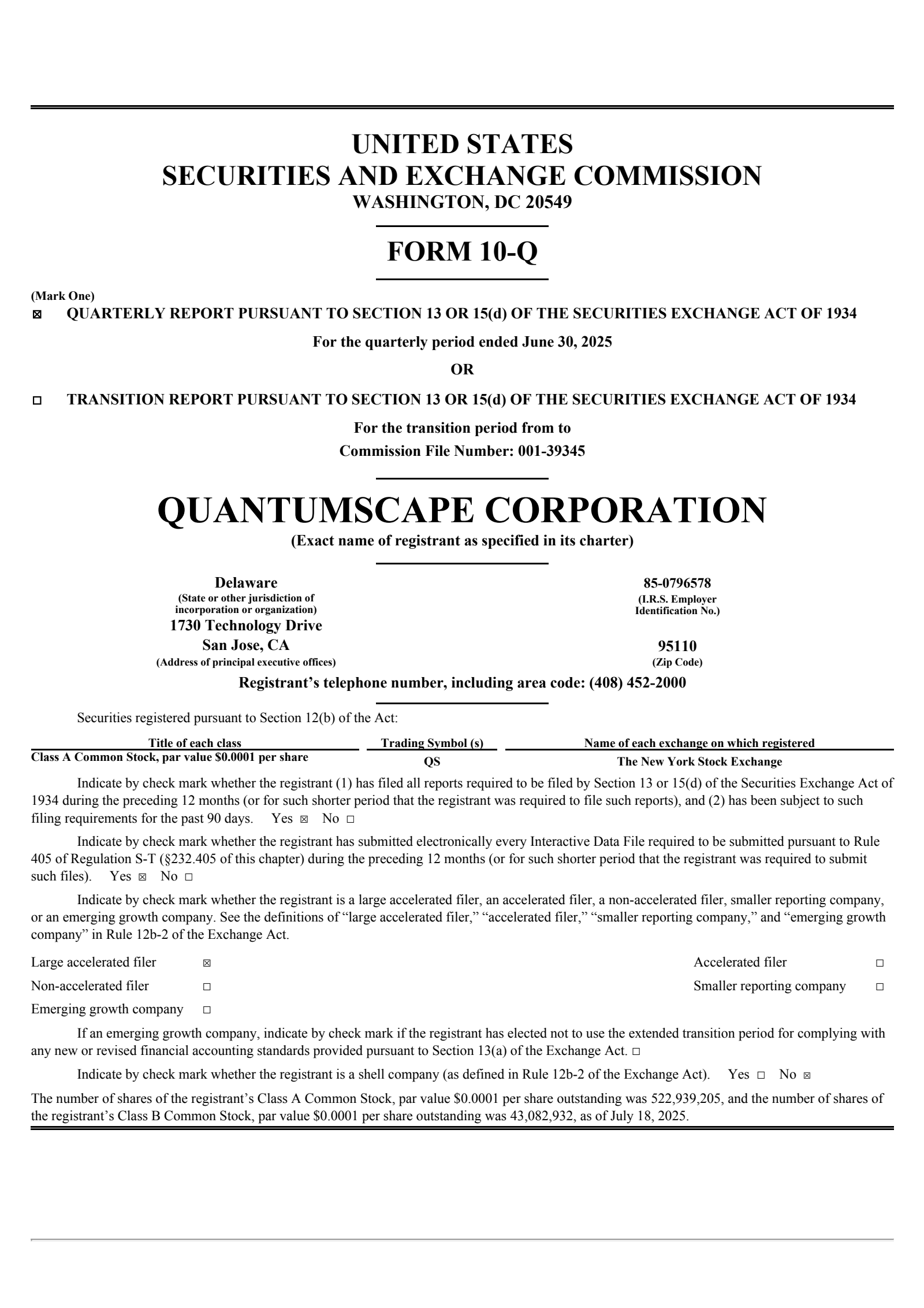 QuantumScape's Q2 2025 Quarterly report