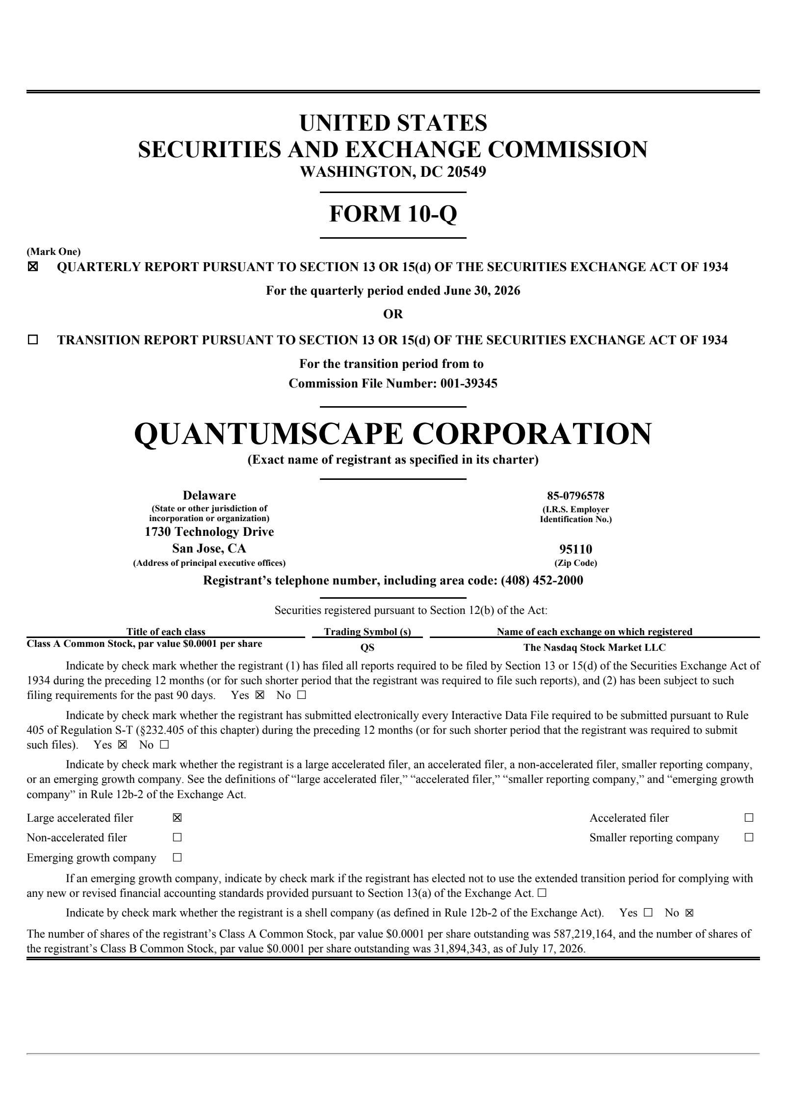 QuantumScape's Q2 2026 Quarterly report