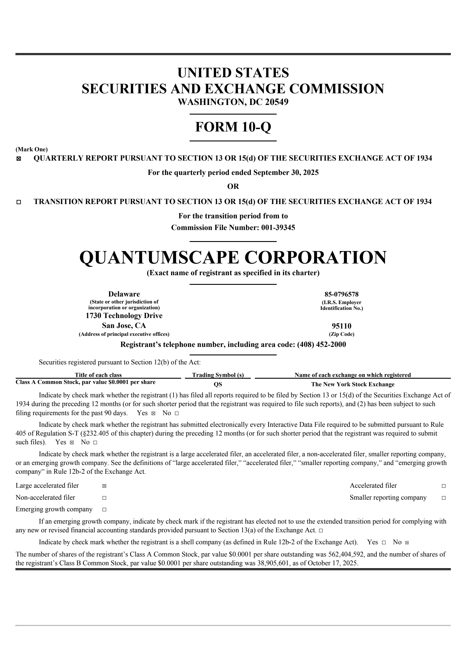 QuantumScape's Q3 2025 Quarterly Report