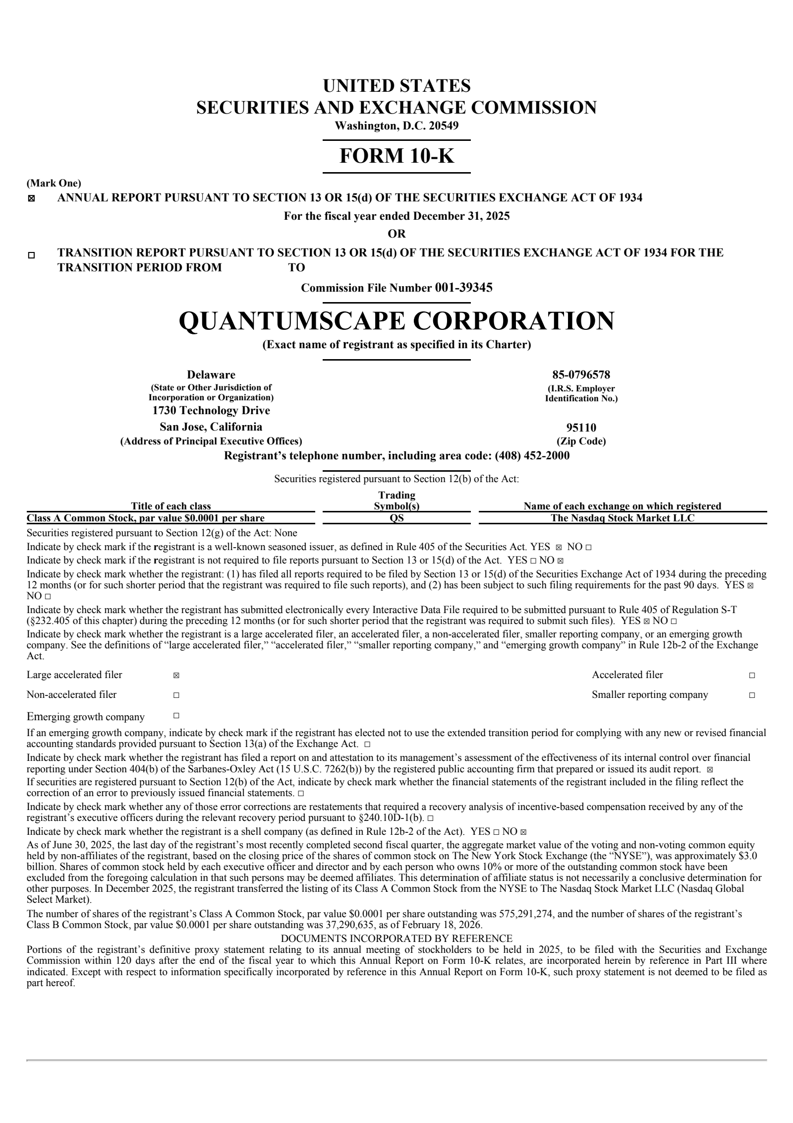 QuantumScape's Q4 2025 Annual report