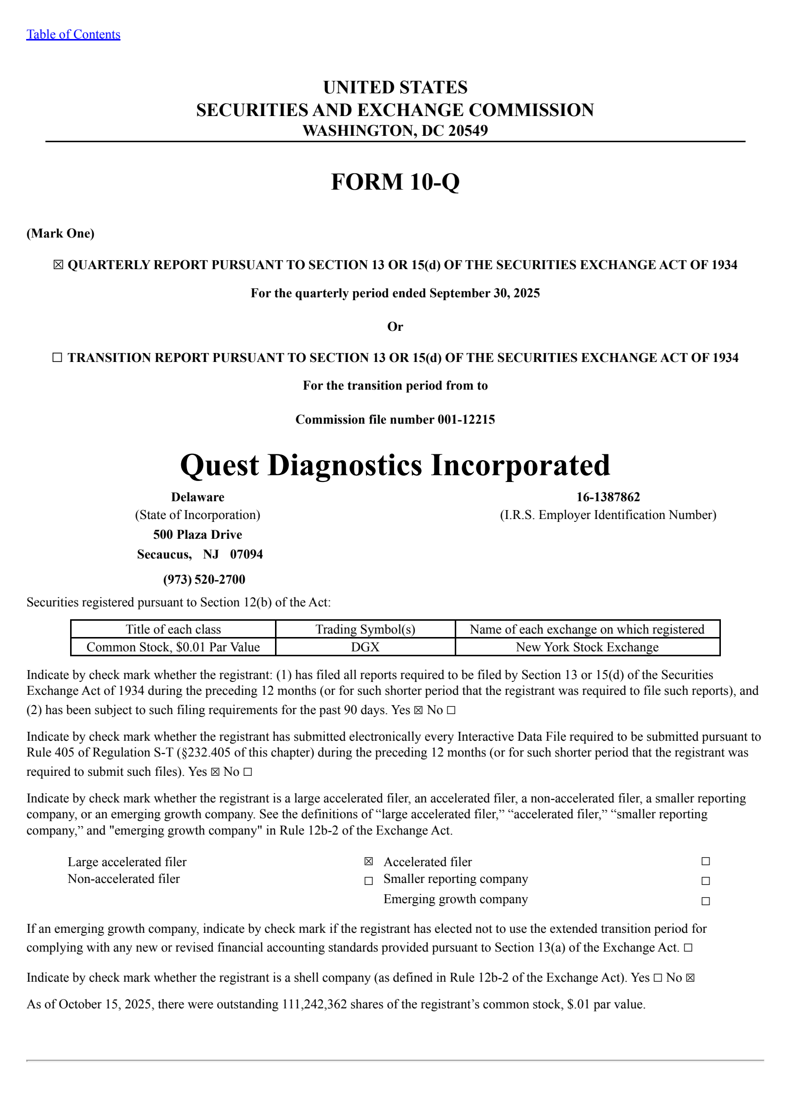 Quest Diagnostics' Q3 2025 Quarterly Report