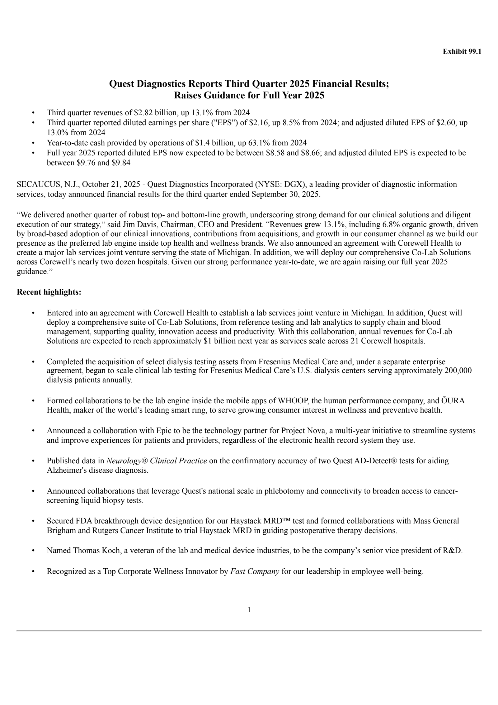 Quest Diagnostics' Q3 2025 Earnings Release