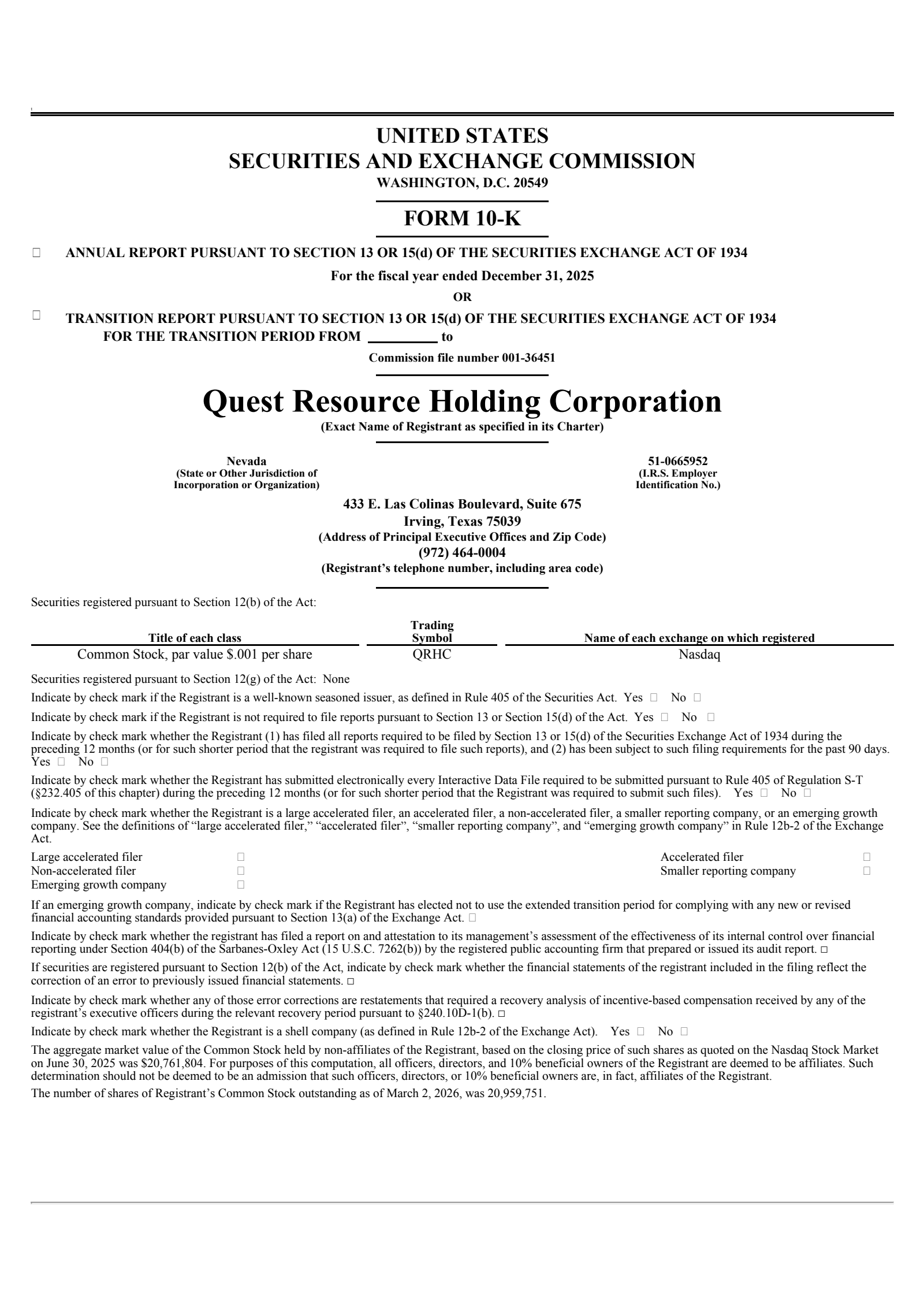 Quest Resource's Q4 2025 Annual report