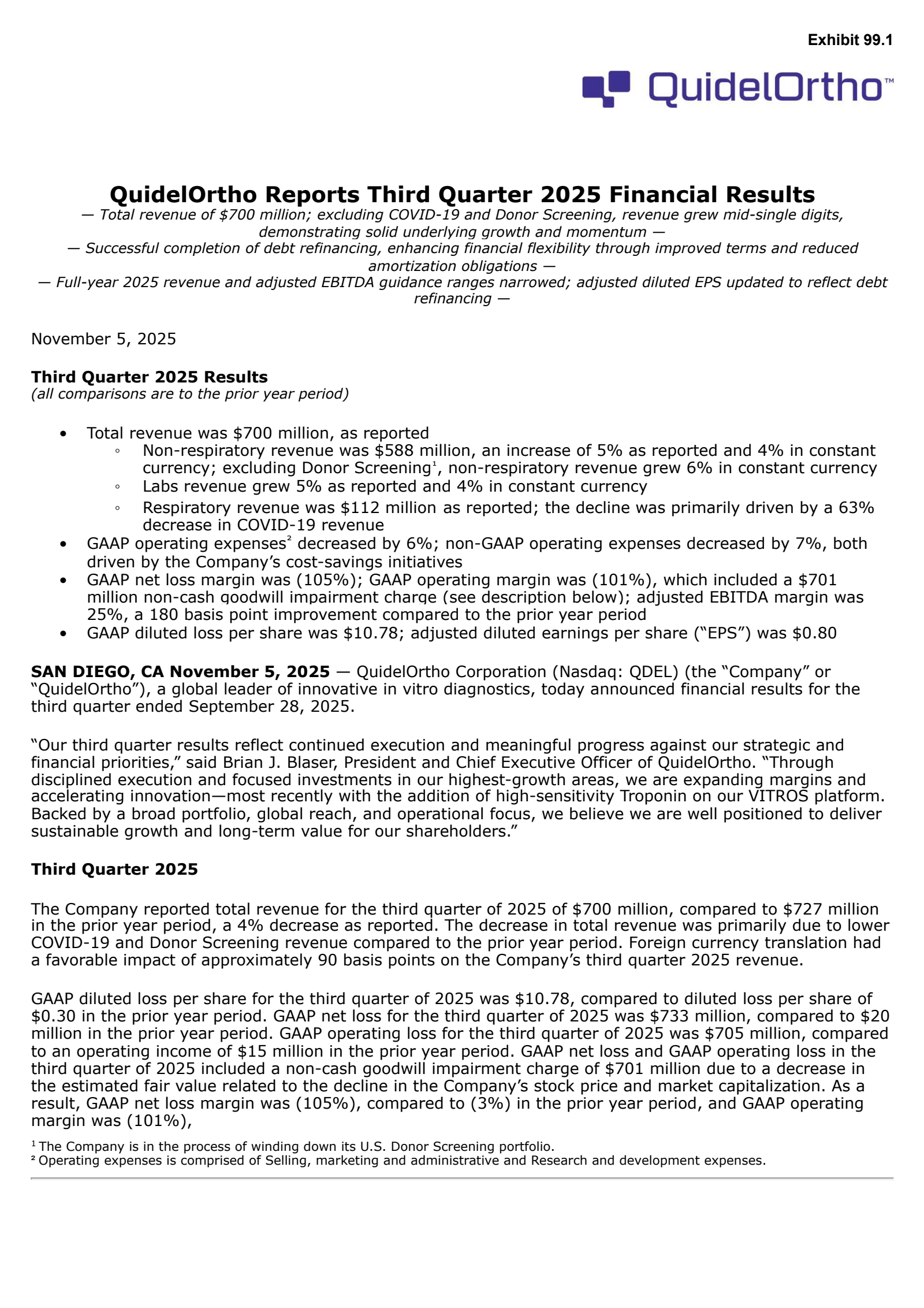 QuidelOrtho's Q3 2025 Earnings Release