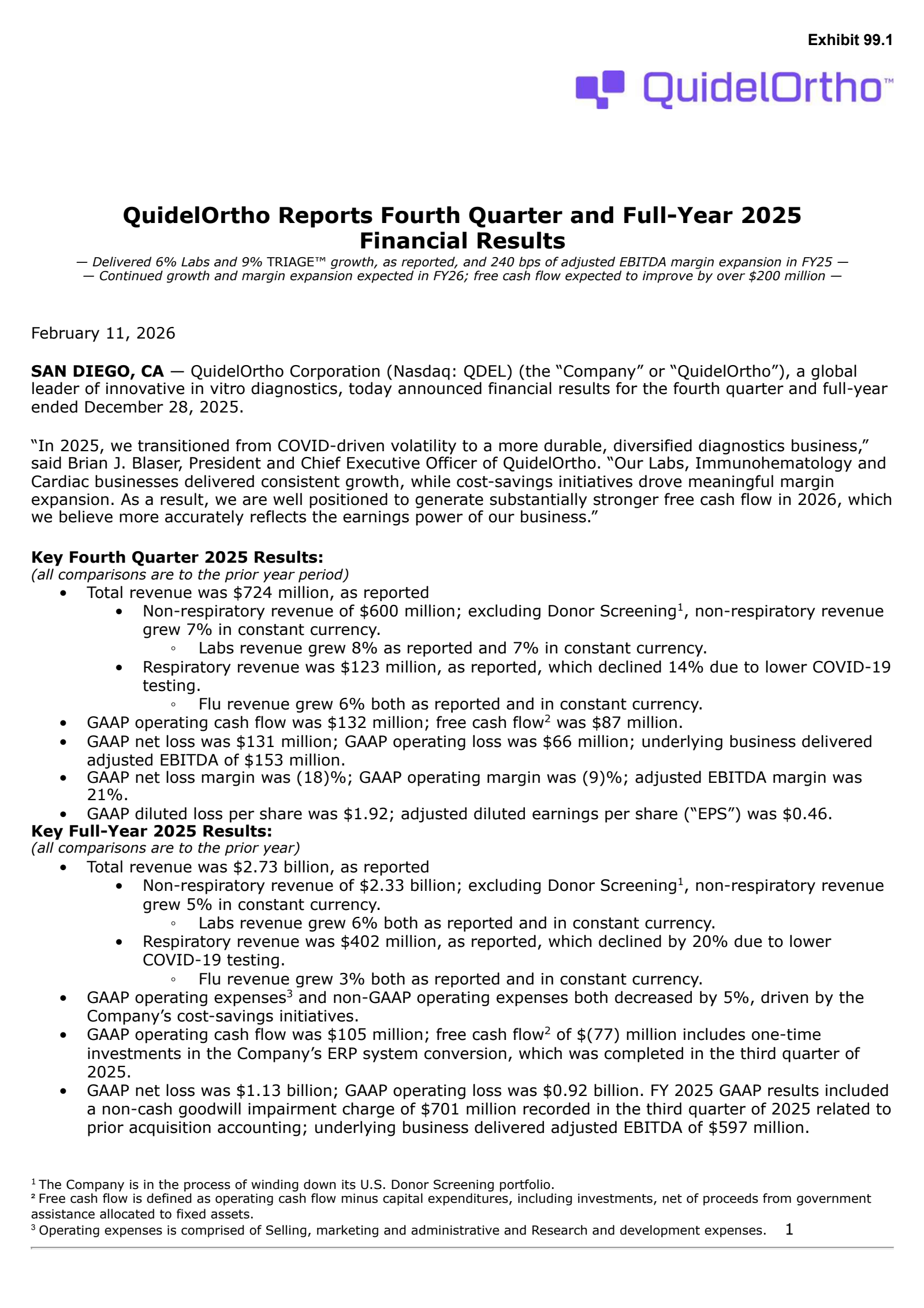 QuidelOrtho's Q4 2025 Press Release