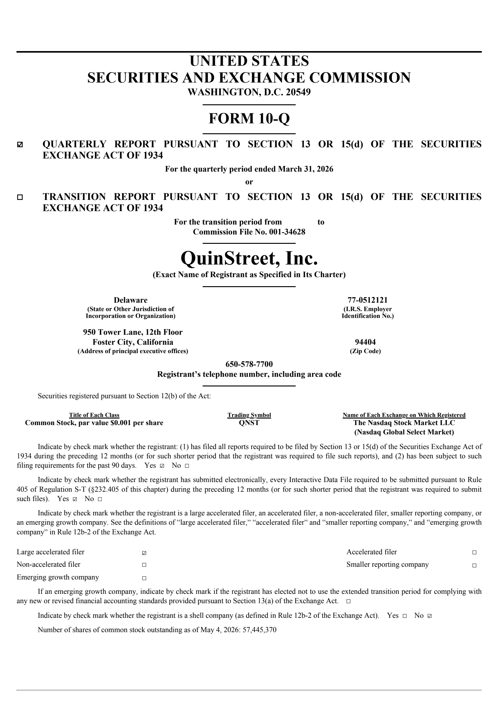 QuinStreet's Q3 2026 Quarterly report