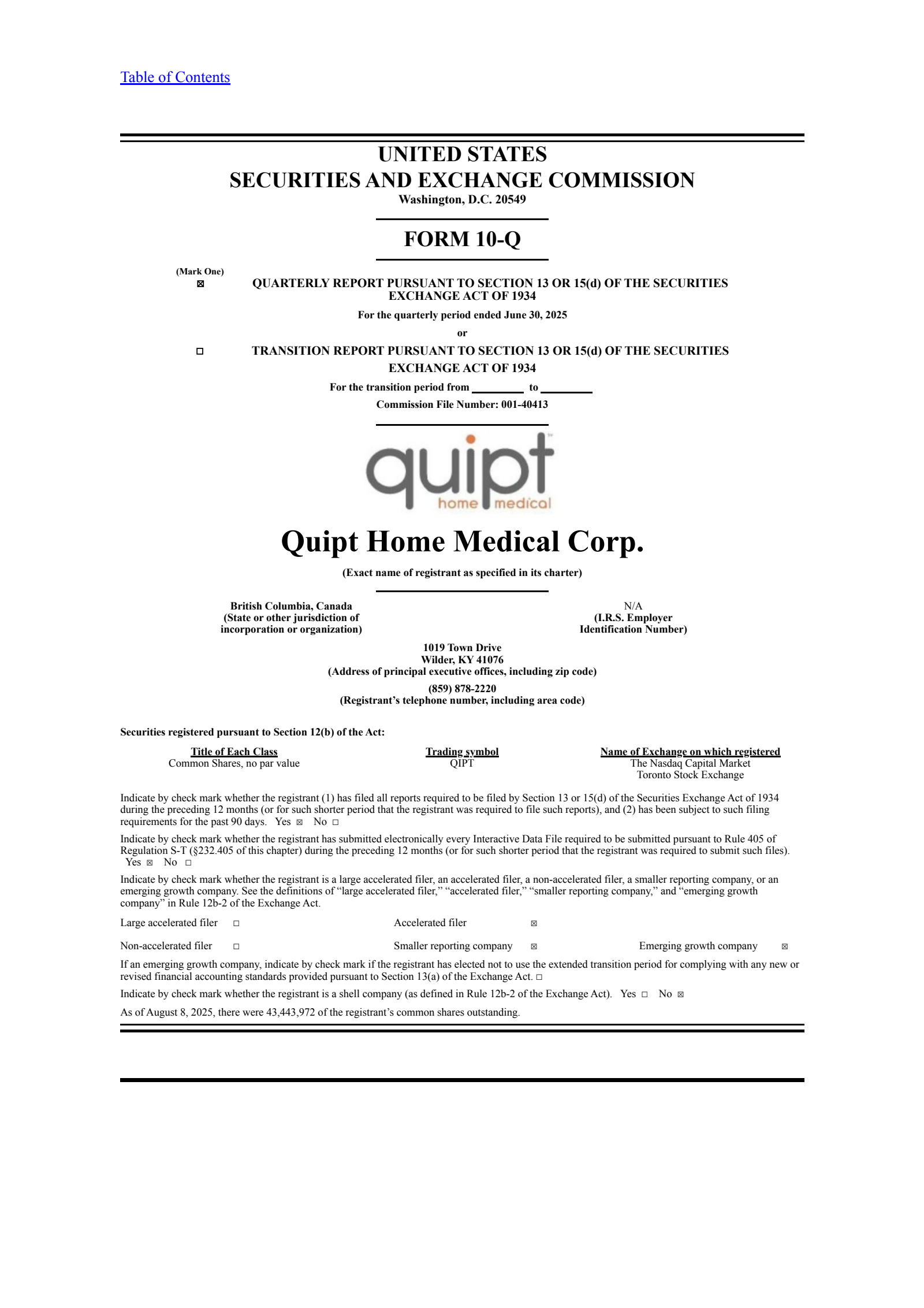 Quipt Home Medical's Q3 2025 Quarterly report