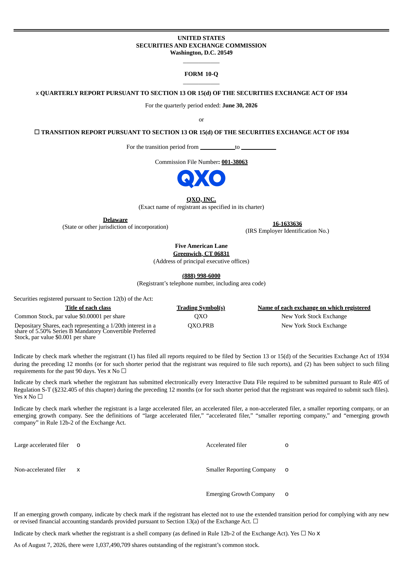 QXO's Q2 2026 Quarterly report