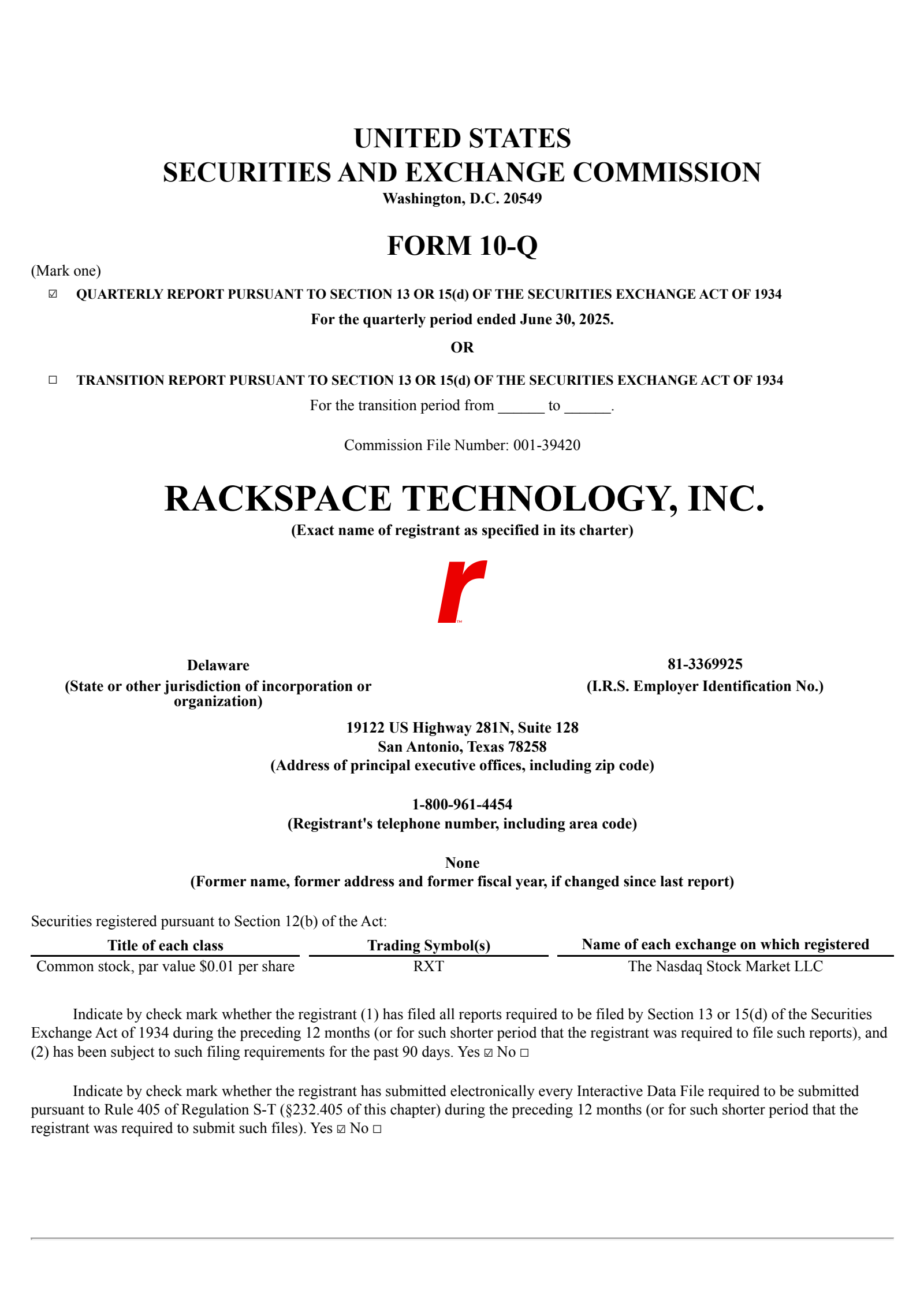 Rackspace Technology's Q2 2025 Quarterly report