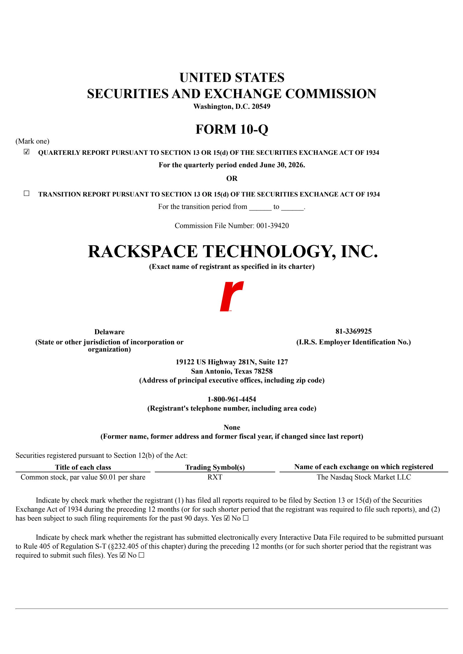 Rackspace Technology's Q2 2026 Quarterly report