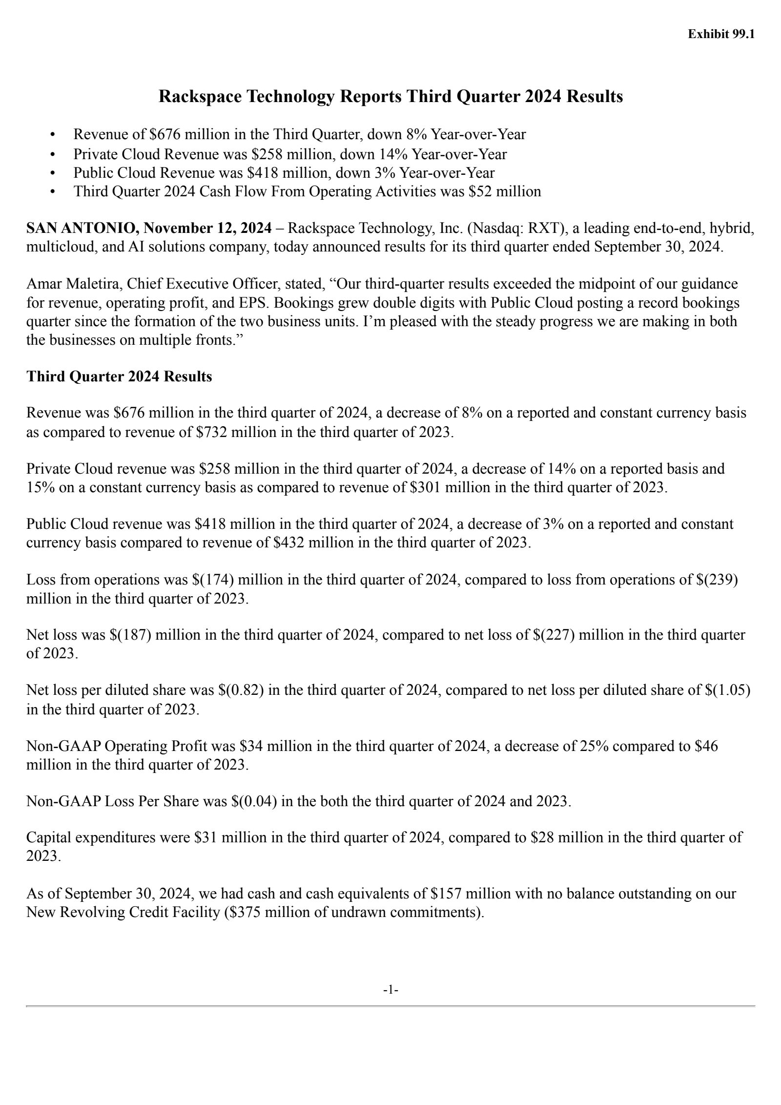 Rackspace Technology's Q3 2024 Press Release