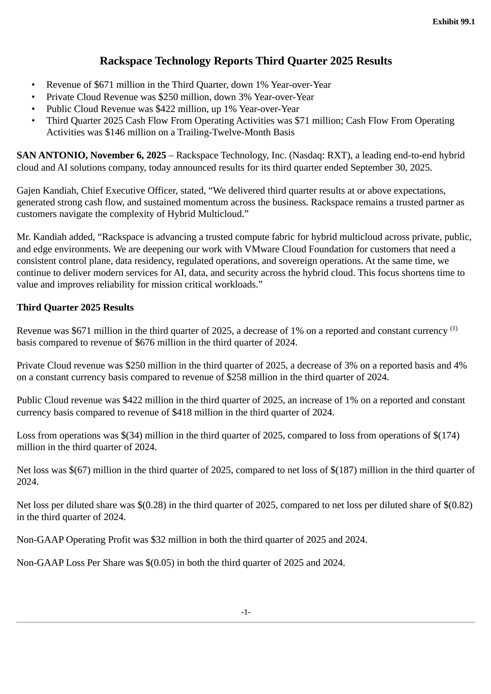 Rackspace Technology's Q3 2025 Earnings Release