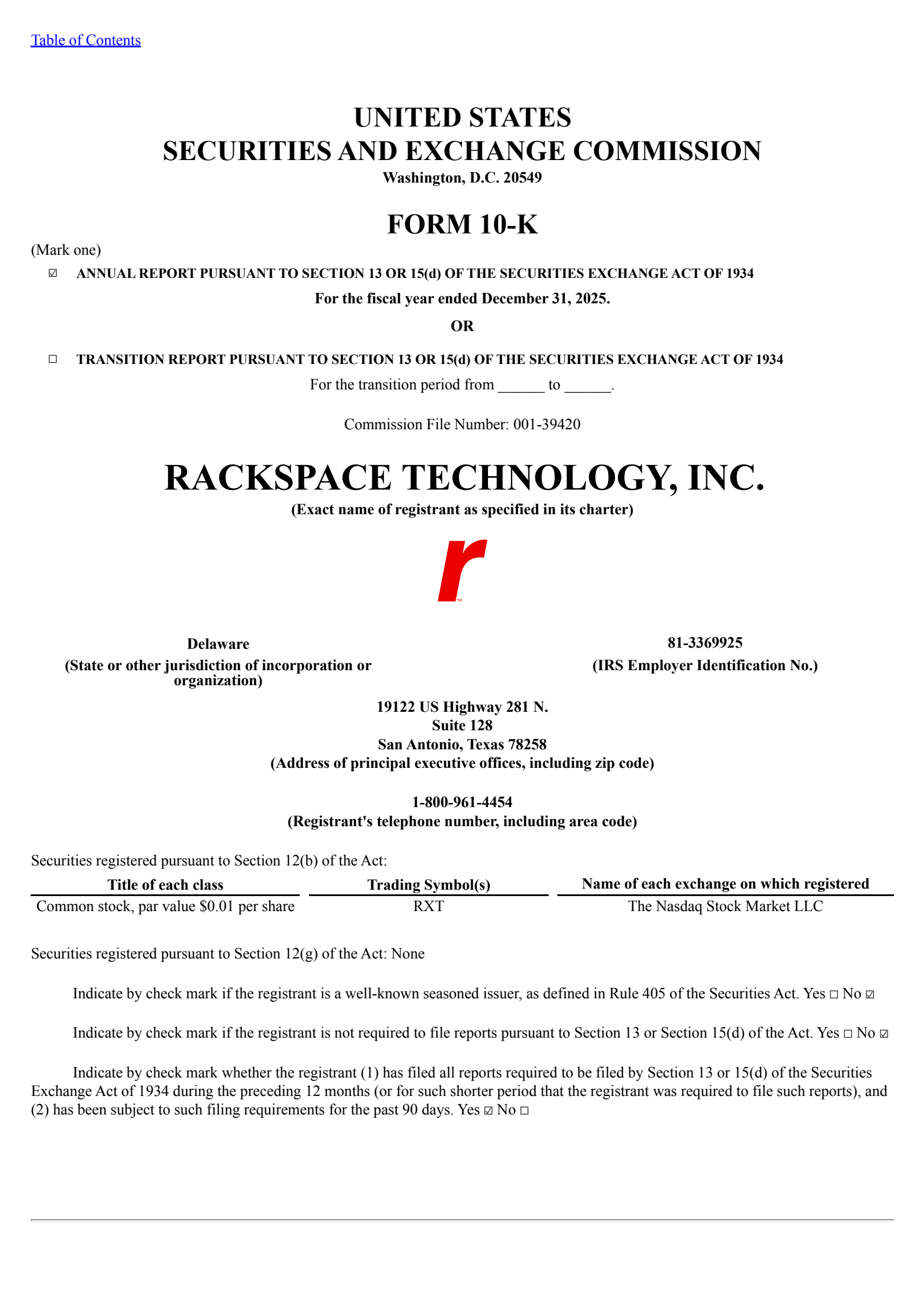 Rackspace Technology's Q4 2025 Annual report
