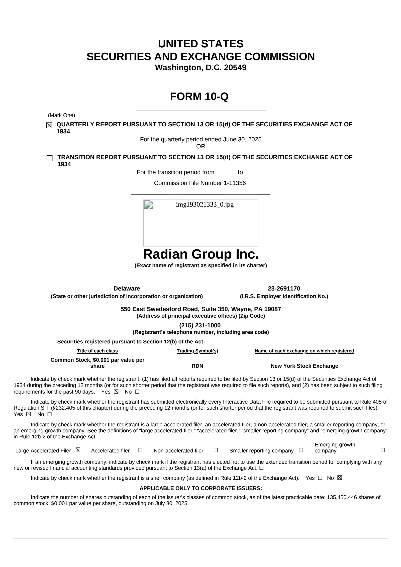 Radian Group's Q2 2025 Quarterly report