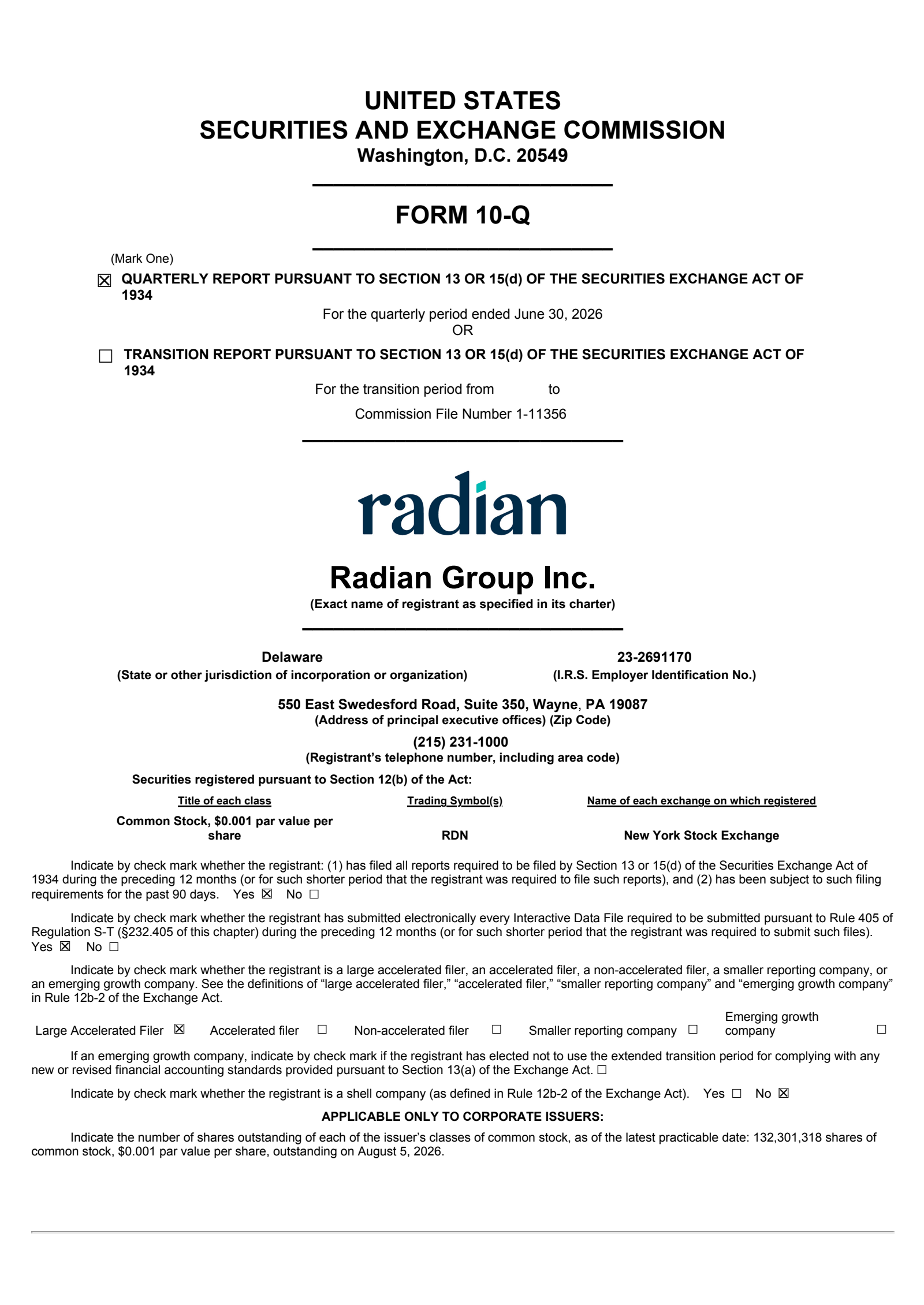 Radian Group's Q2 2026 Quarterly report