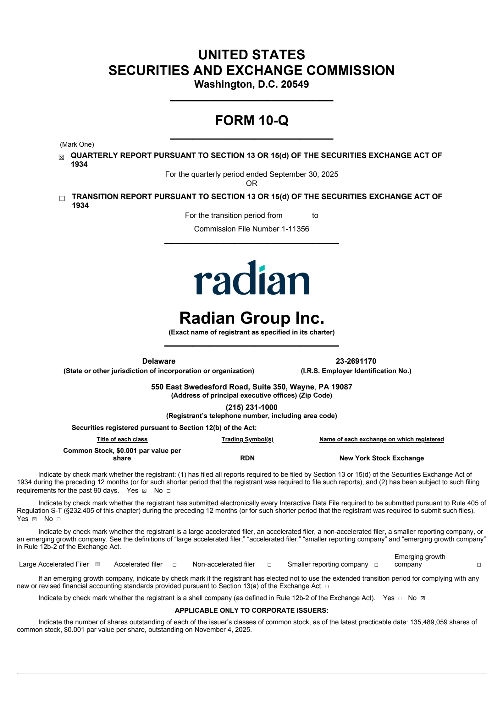 Radian Group's Q3 2025 Quarterly Report