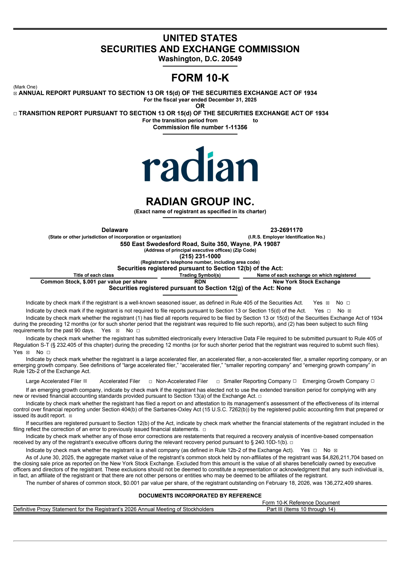 Radian Group's Q4 2025 Annual report