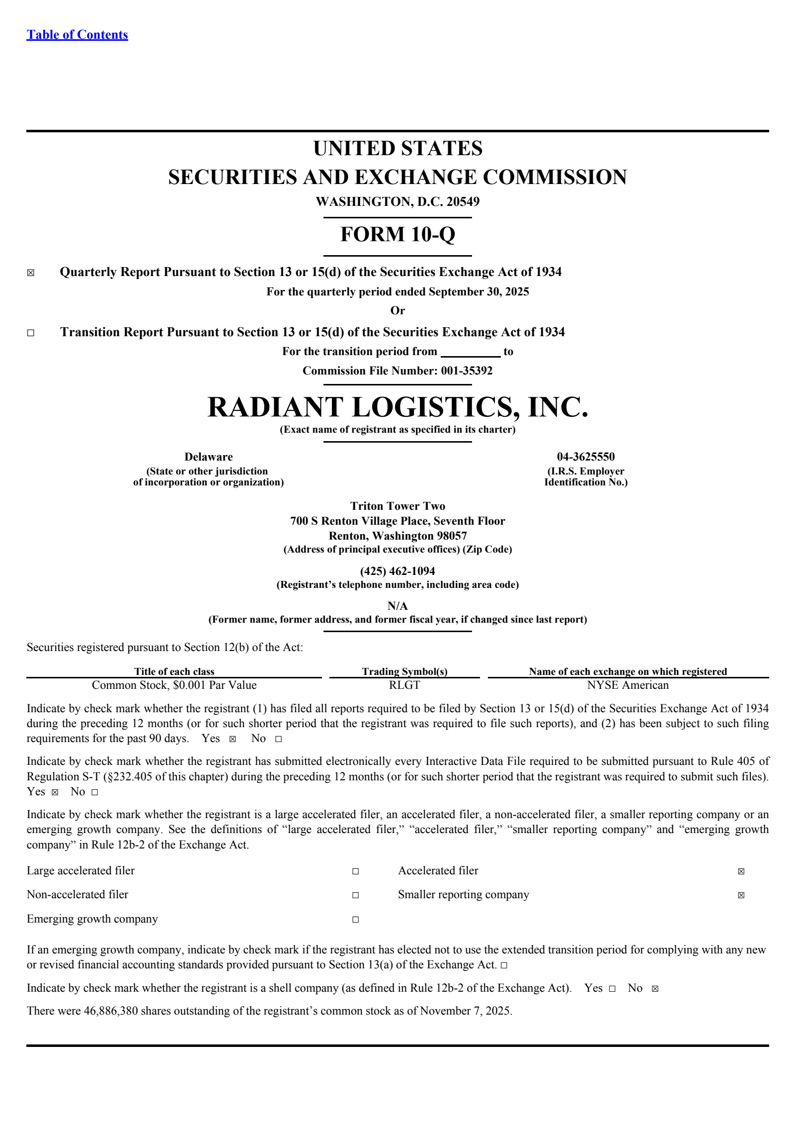 Radiant Logistics' Q1 2026 Quarterly Report