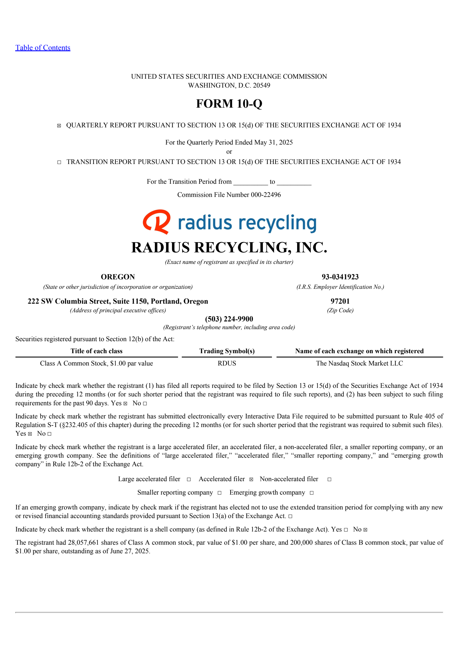 Radius Recycling's Q3 2025 Quarterly report