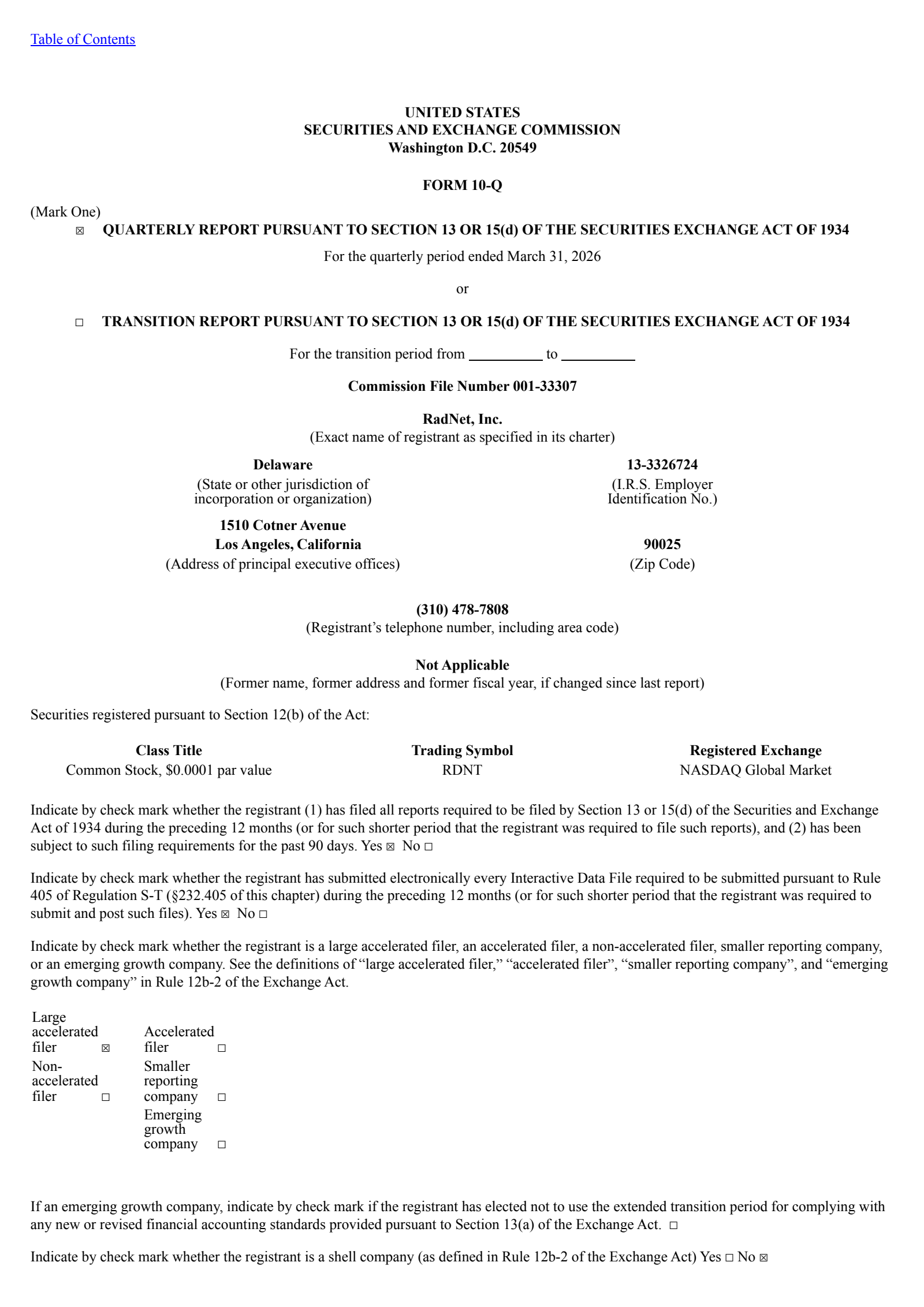 RadNet's Q1 2026 Quarterly report