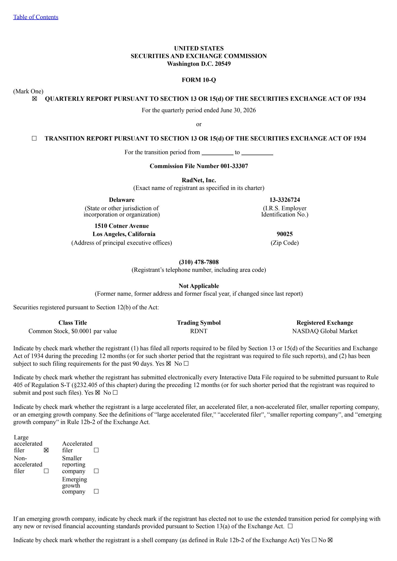 RadNet's Q2 2026 Quarterly report