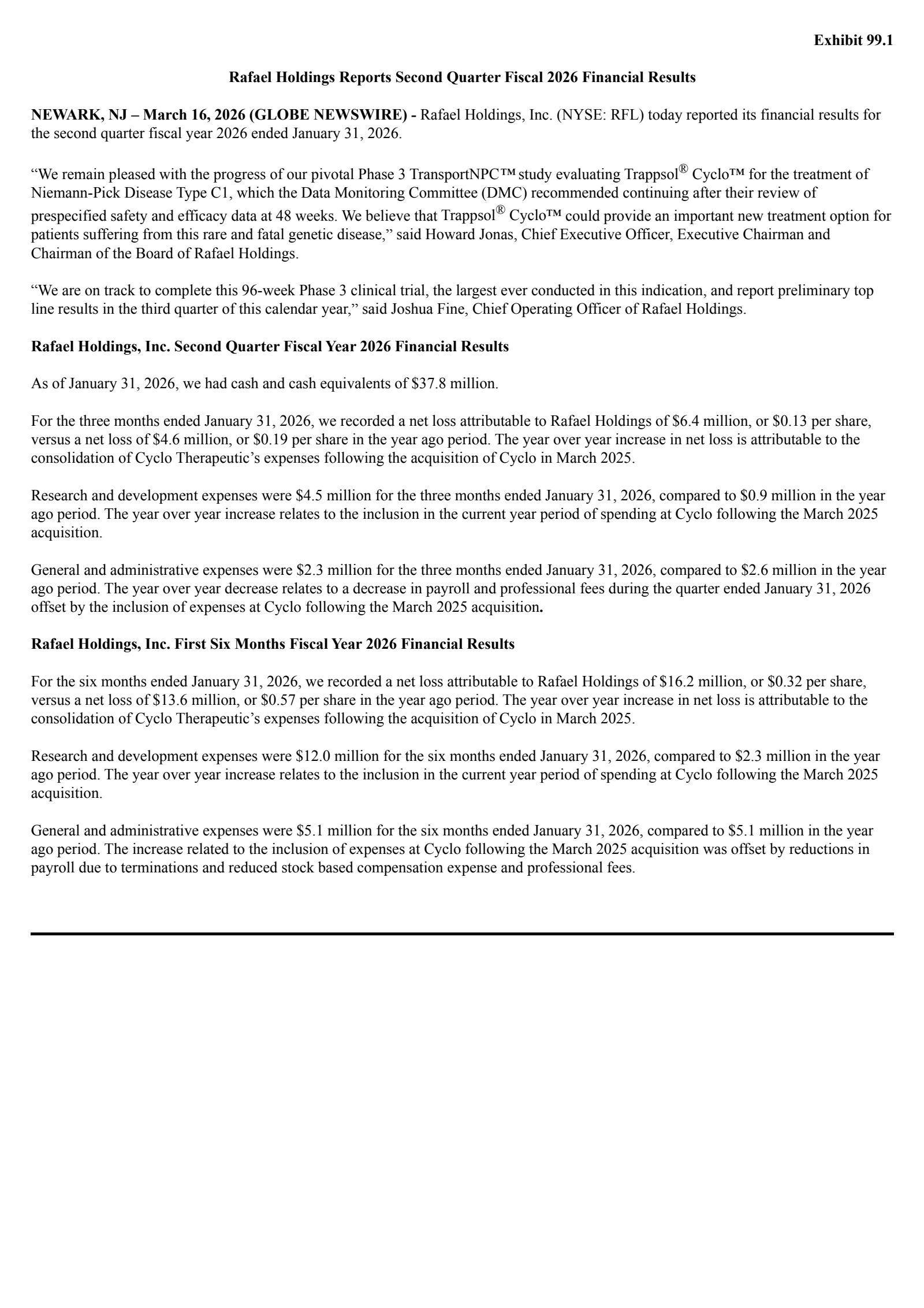 Rafael's Q2 2026 Press Release