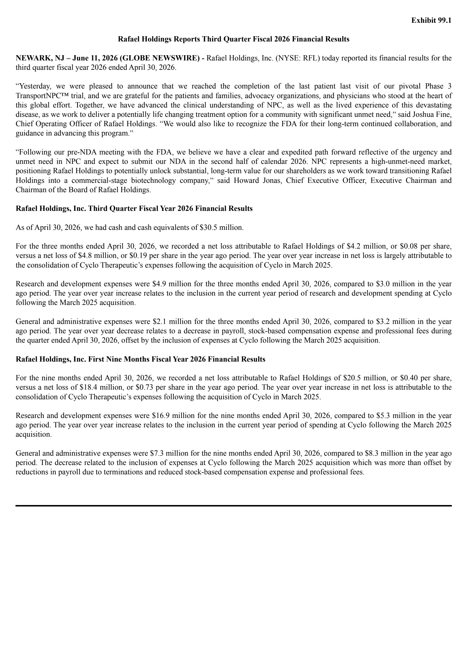 Rafael's Q3 2026 Press Release