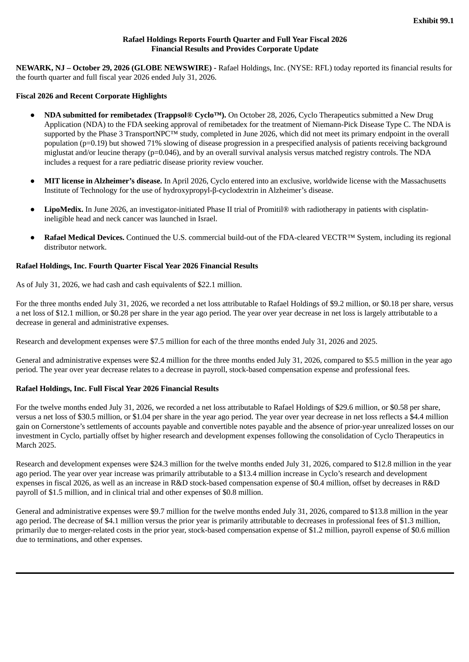 Rafael's Q4 2026 Press Release