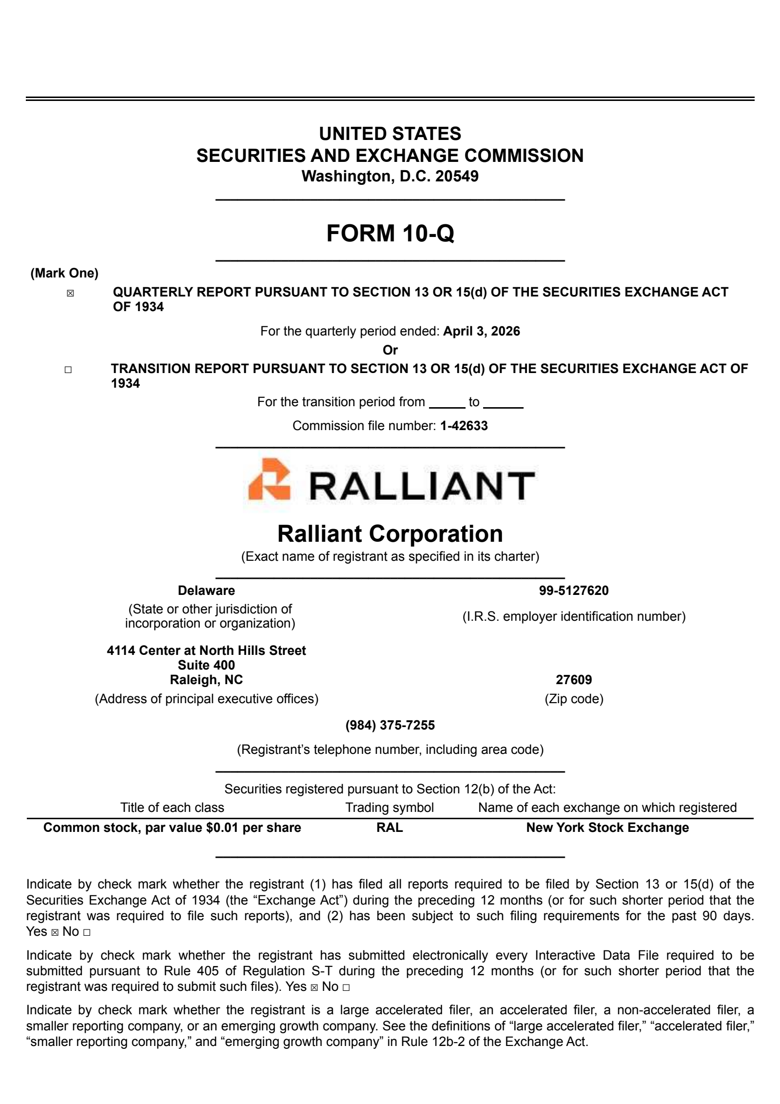 Ralliant's Q1 2026 Quarterly report