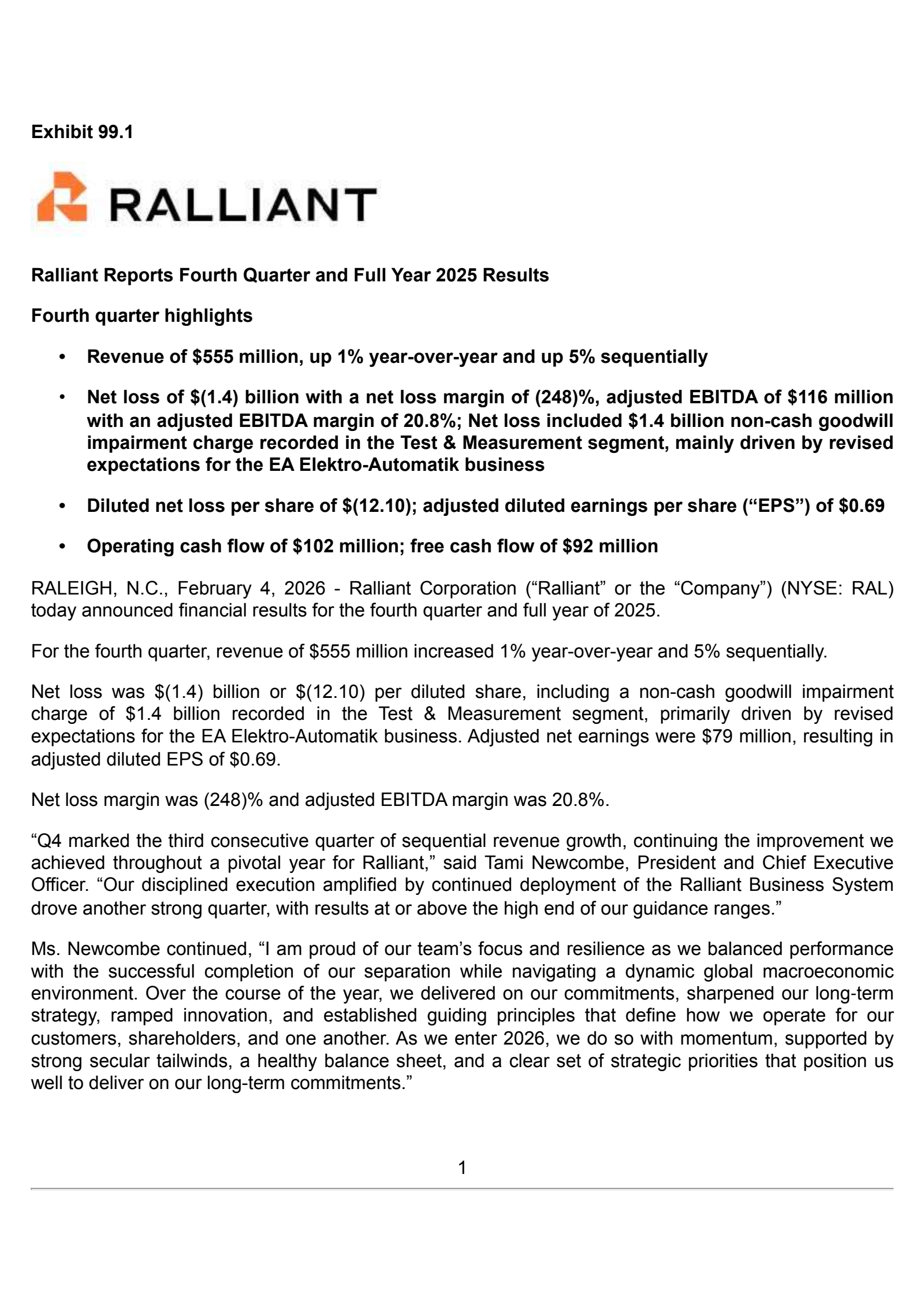 Ralliant's Q4 2025 Press Release
