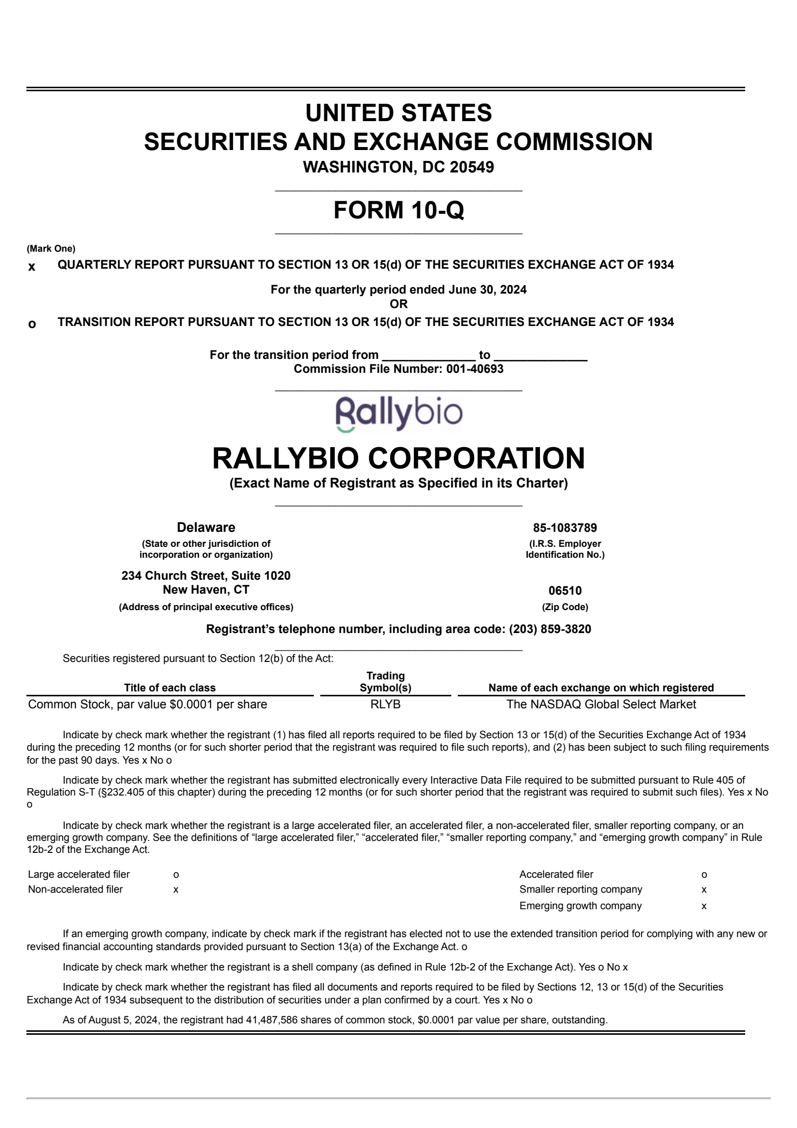 Rallybio's Q2 2024 Quarterly report