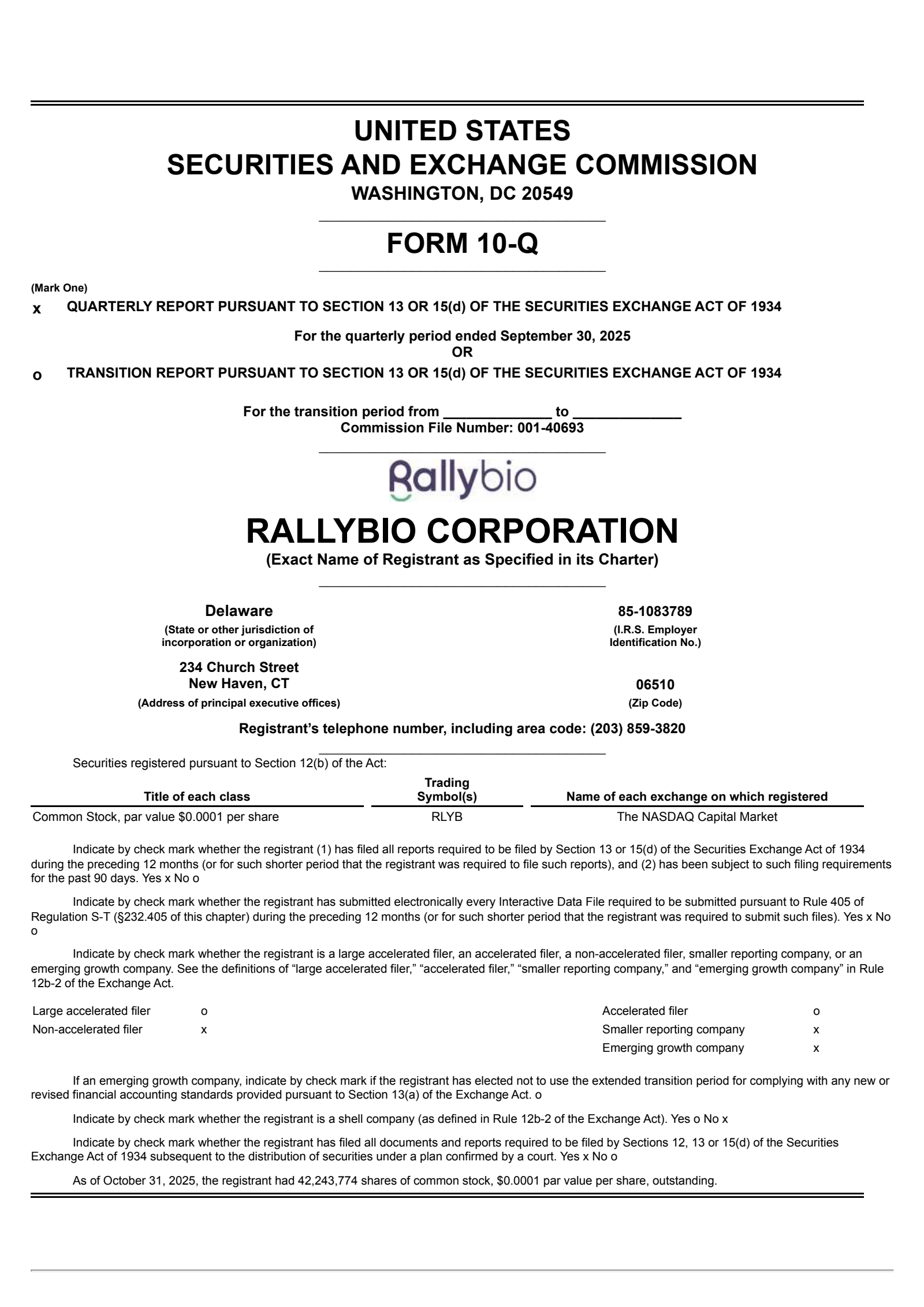 Rallybio's Q3 2025 Quarterly Report