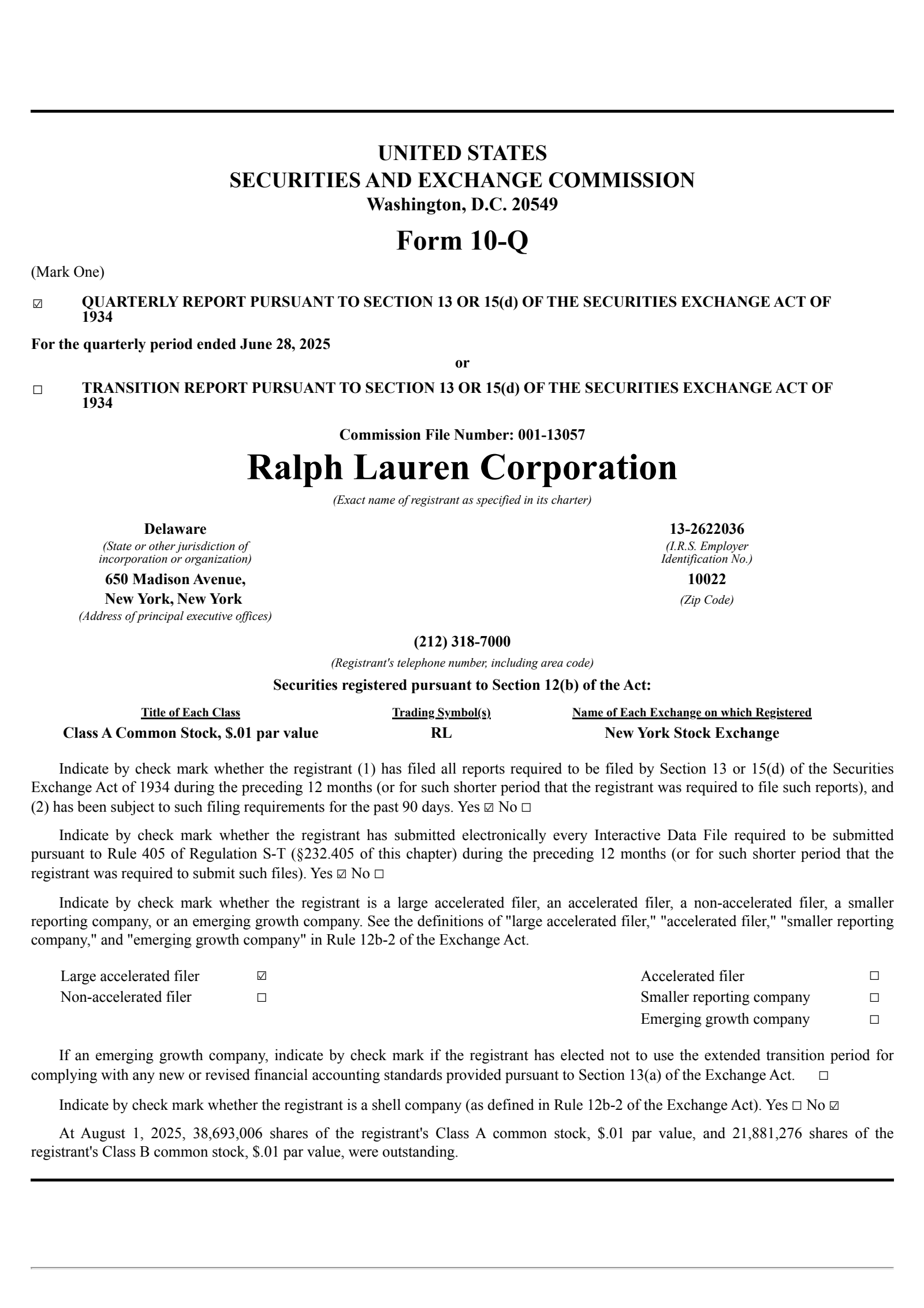 Ralph Lauren's Q1 2026 Quarterly report
