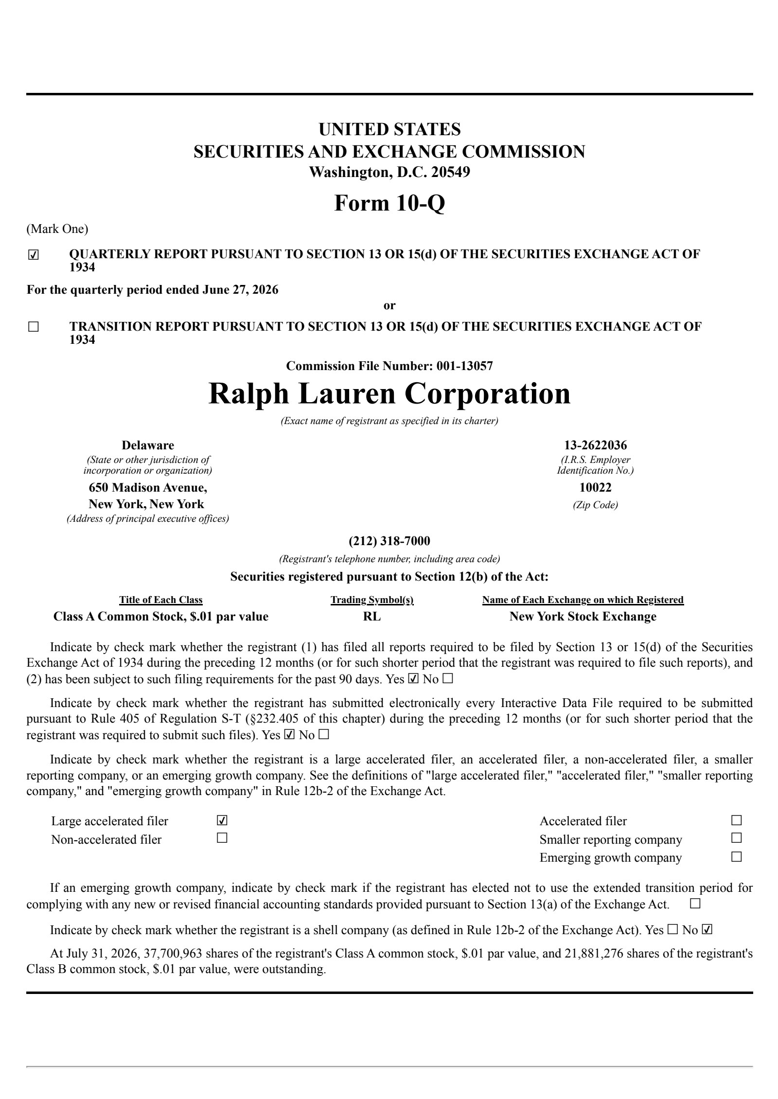 Ralph Lauren's Q1 2027 Quarterly report