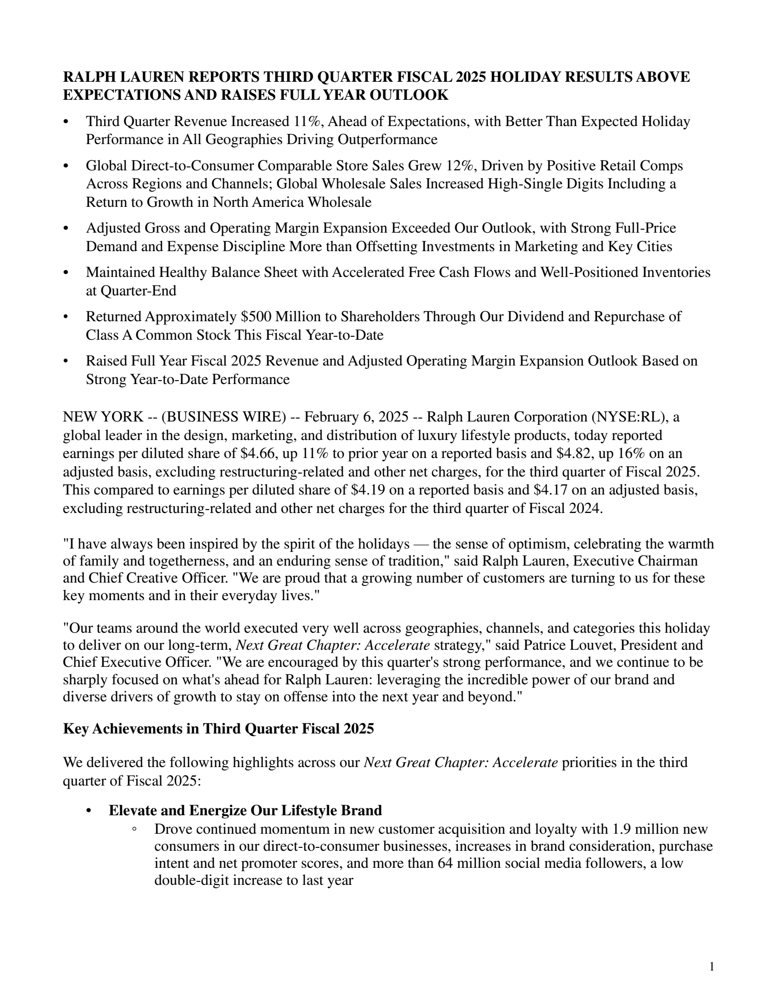 Ralph Lauren's Q3 2026 Press Release