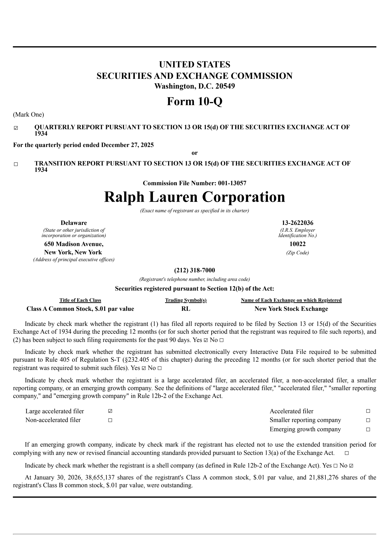 Ralph Lauren's Q3 2026 Quarterly report
