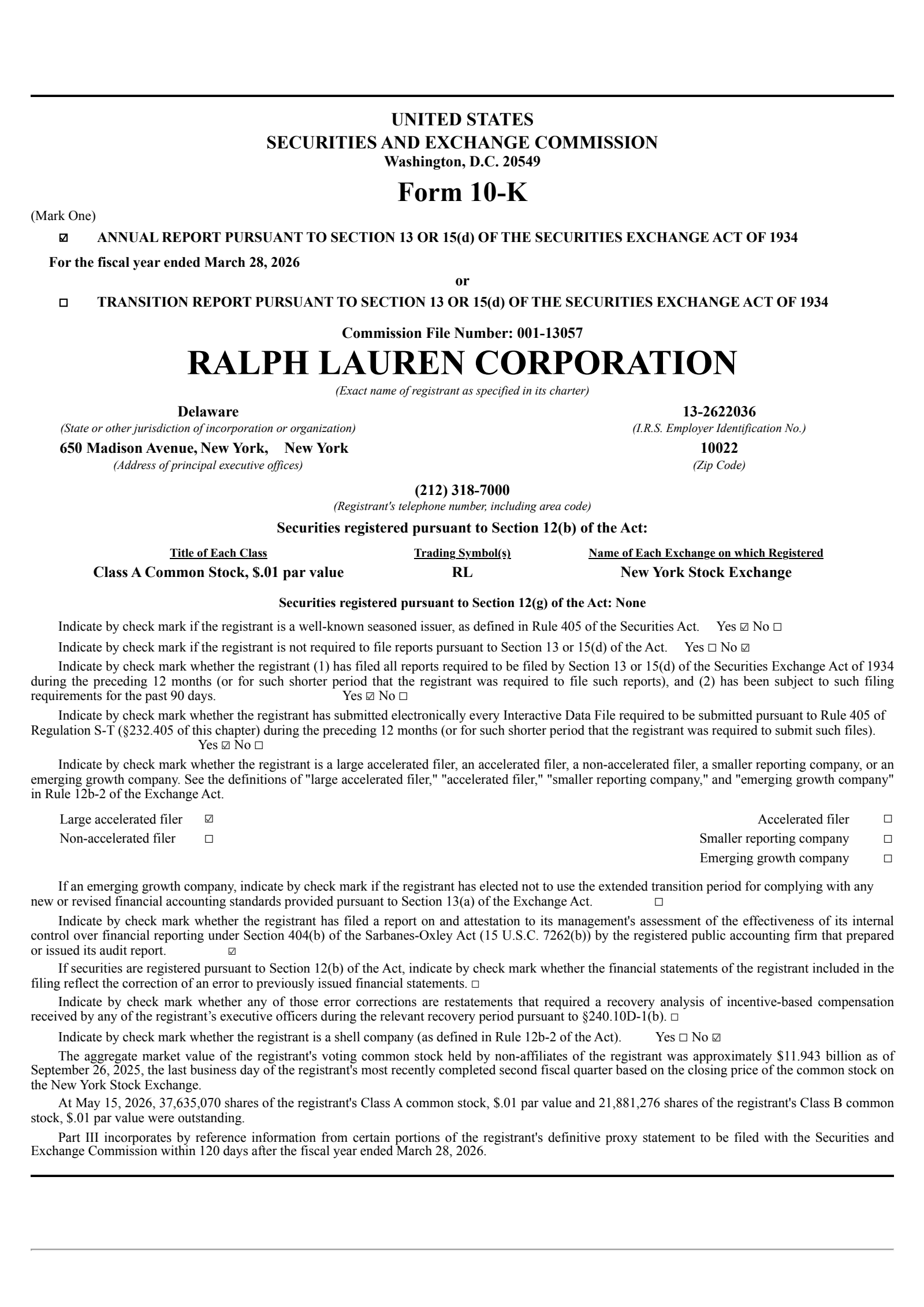 Ralph Lauren's Q4 2026 Annual report