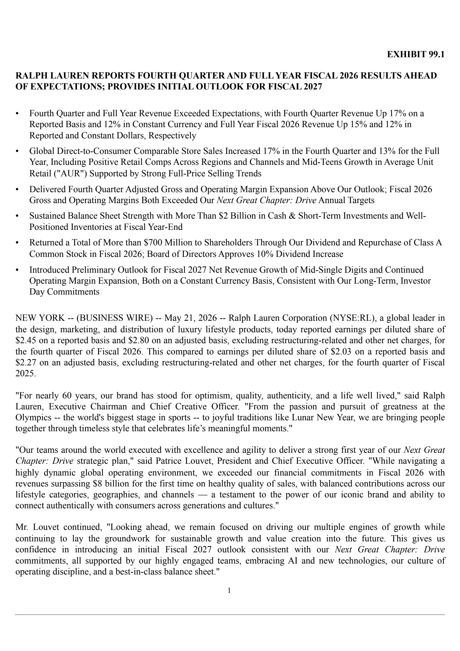 Ralph Lauren's Q4 2026 Press Release