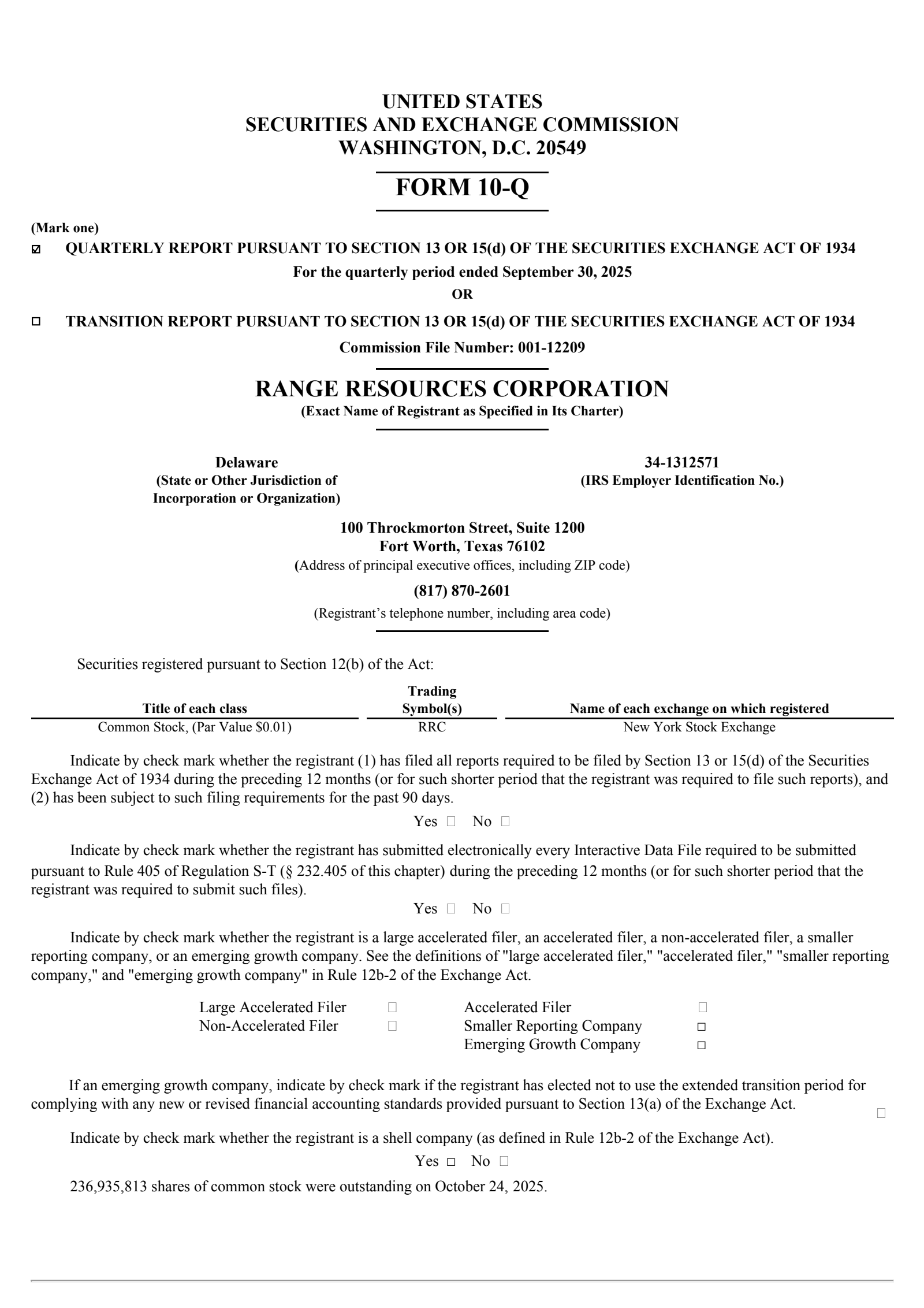 Range Resources' Q3 2025 Quarterly Report