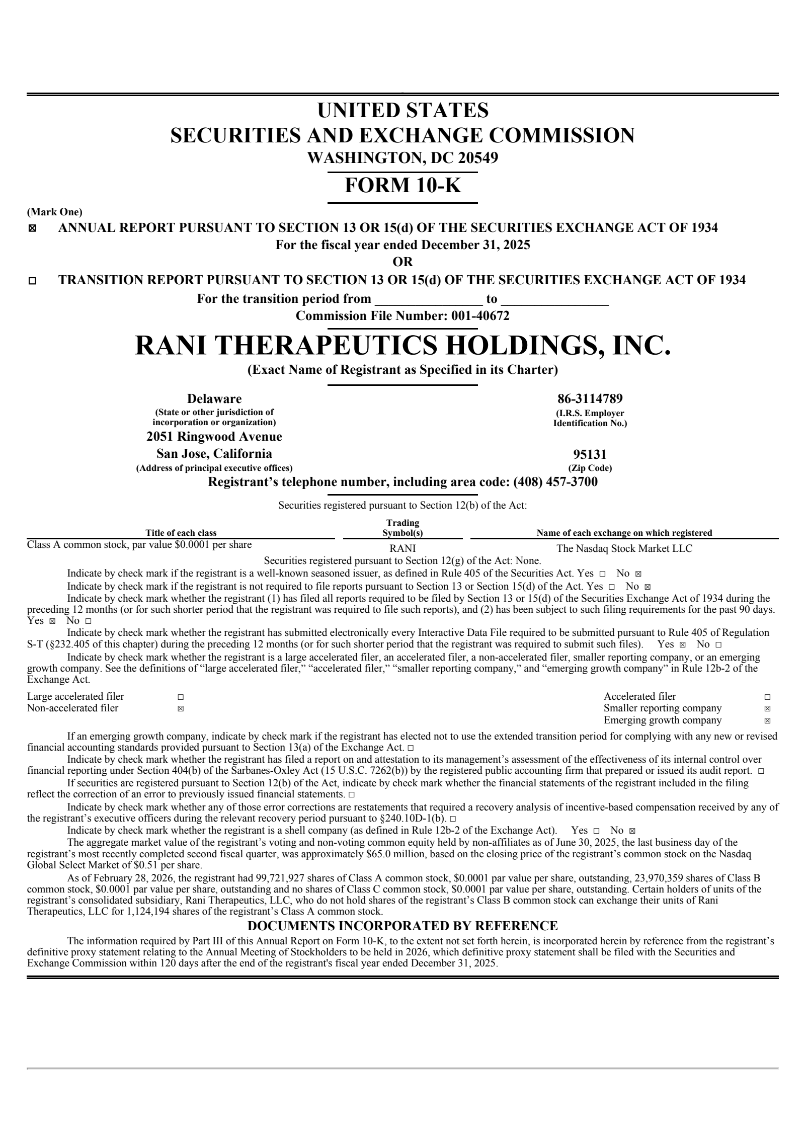 Rani Therapeutics' Q4 2025 Annual report