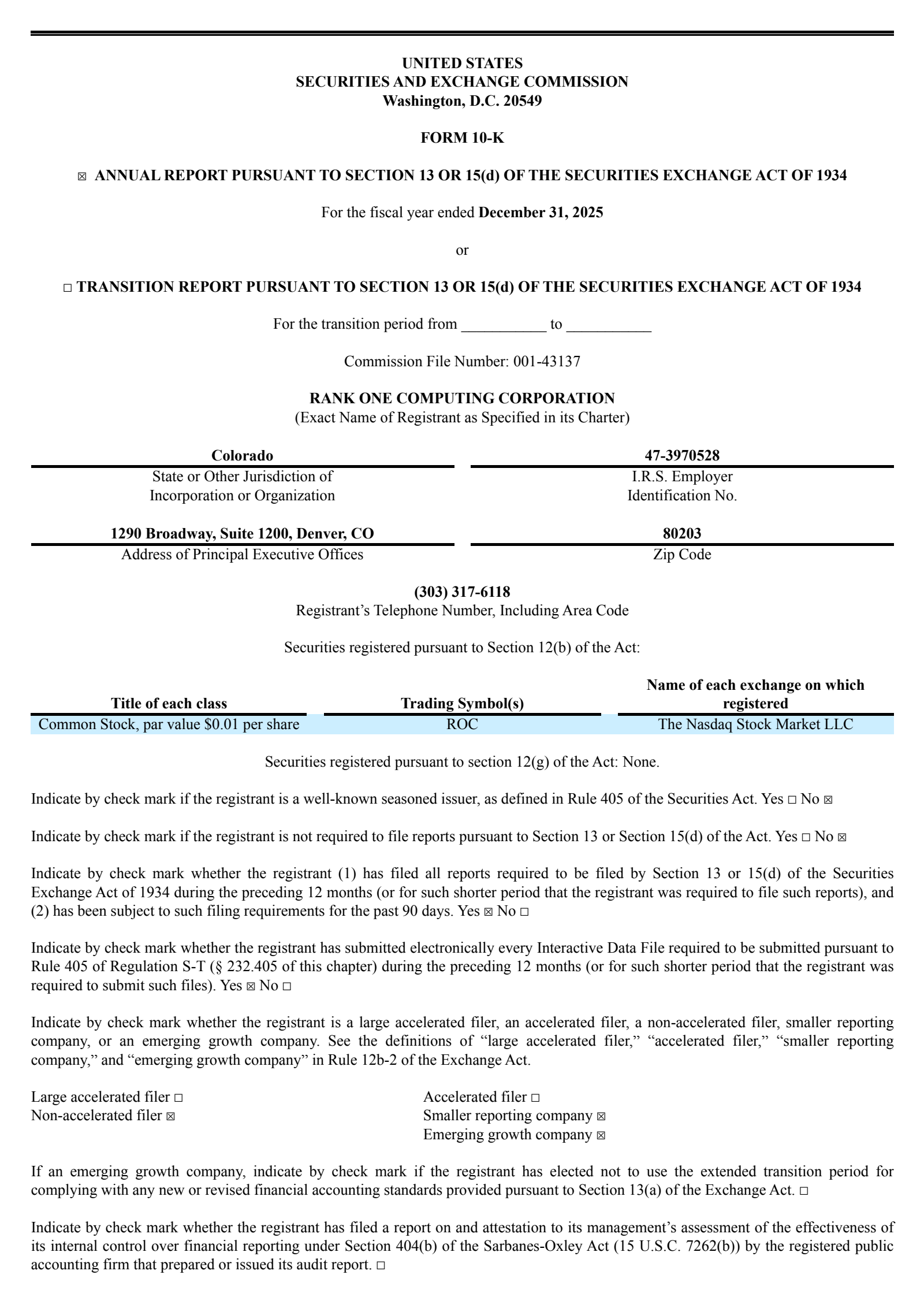 Rank One Computing's Q4 2025 Annual report