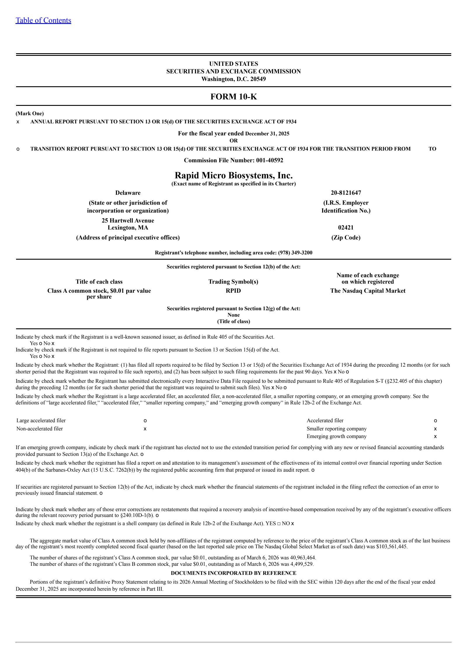 Rapid Micro Biosystems' Q4 2025 Annual report